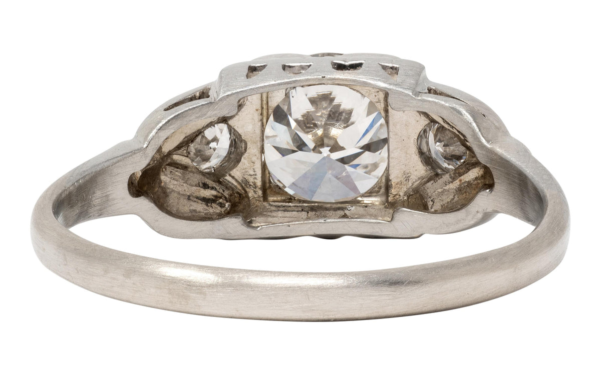 Retro 0.95 CTW Transitional Cut Diamond 14K White Gold Vintage Engagement Ring