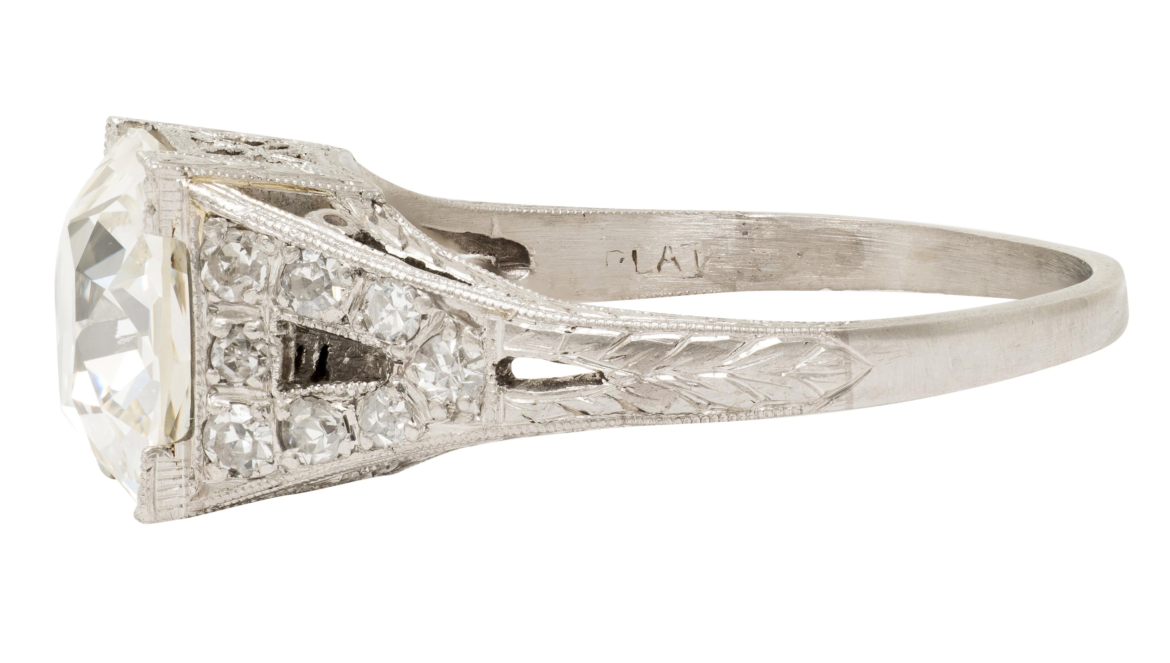 Art Deco Old Mine Diamond Platinum Vintage Orange Blossom Engagement Ring