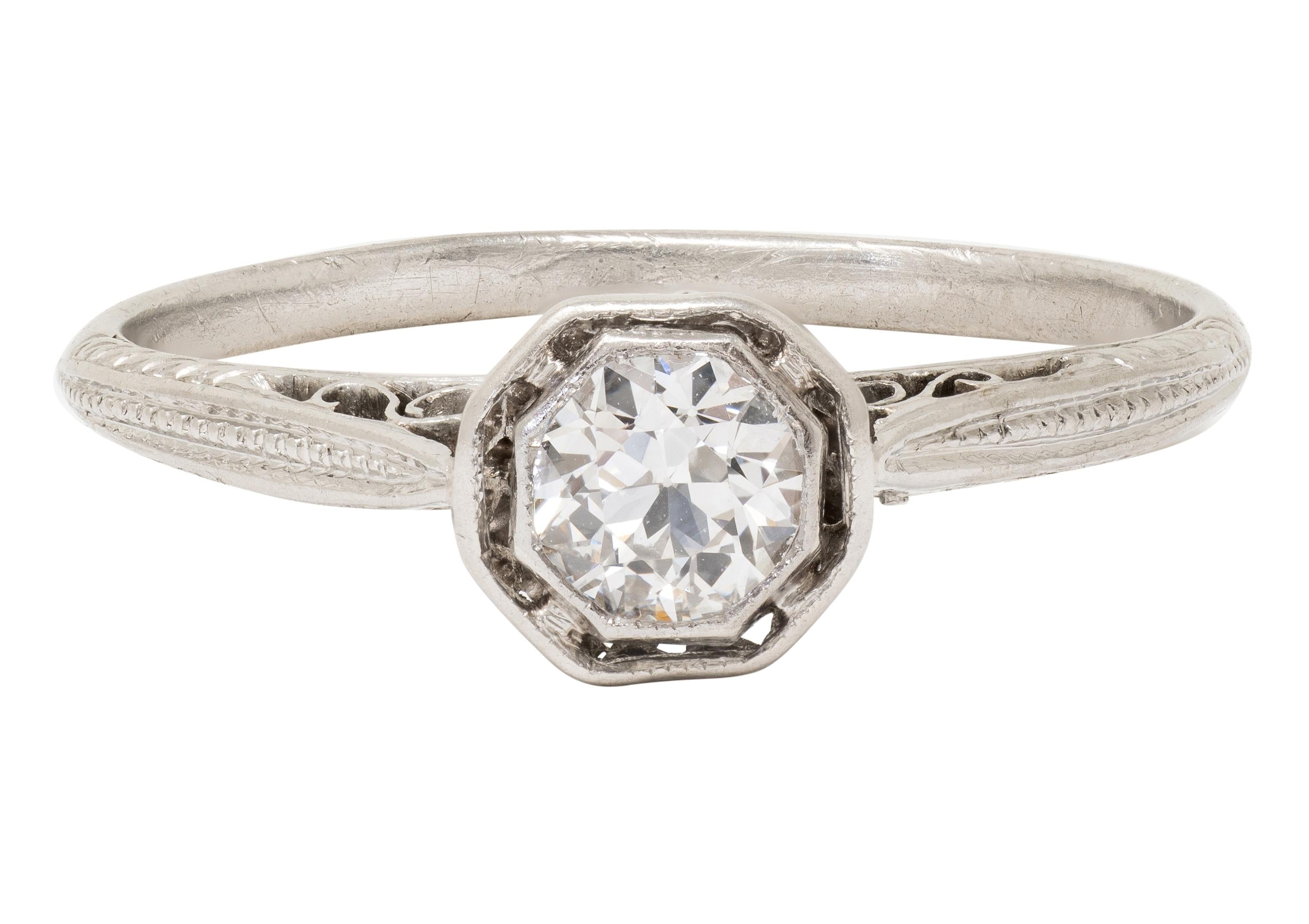Edwardian Old European Diamond Platinum Antique Basket Filigree Engagement Ring