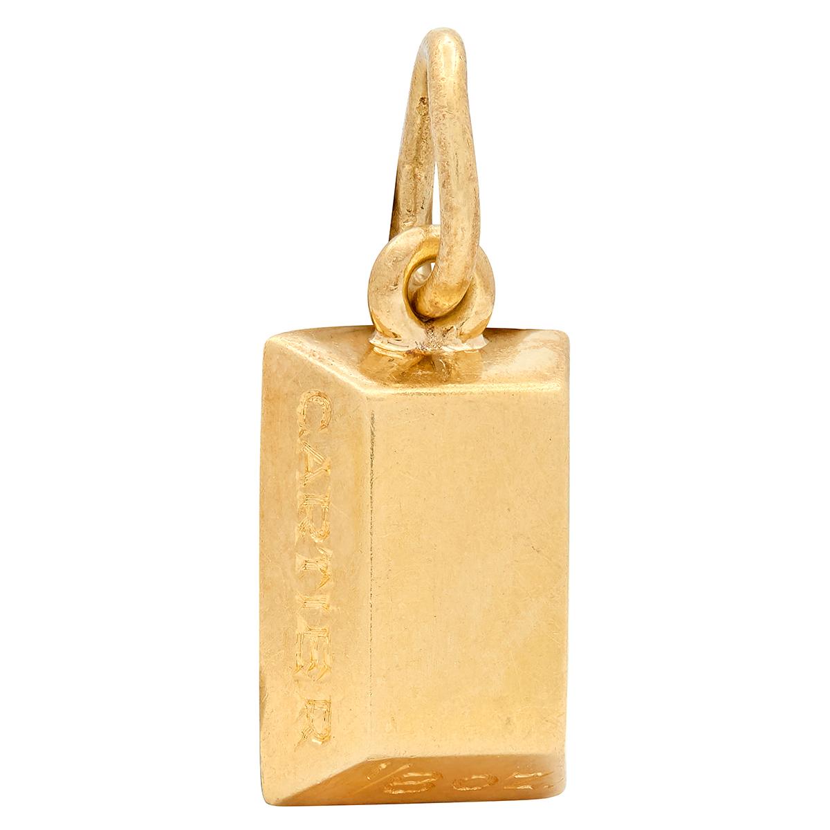 Cartier 1970's 18 Karat Yellow Gold Vintage 1/8 Oz. Gold Brick Ingot Pendant