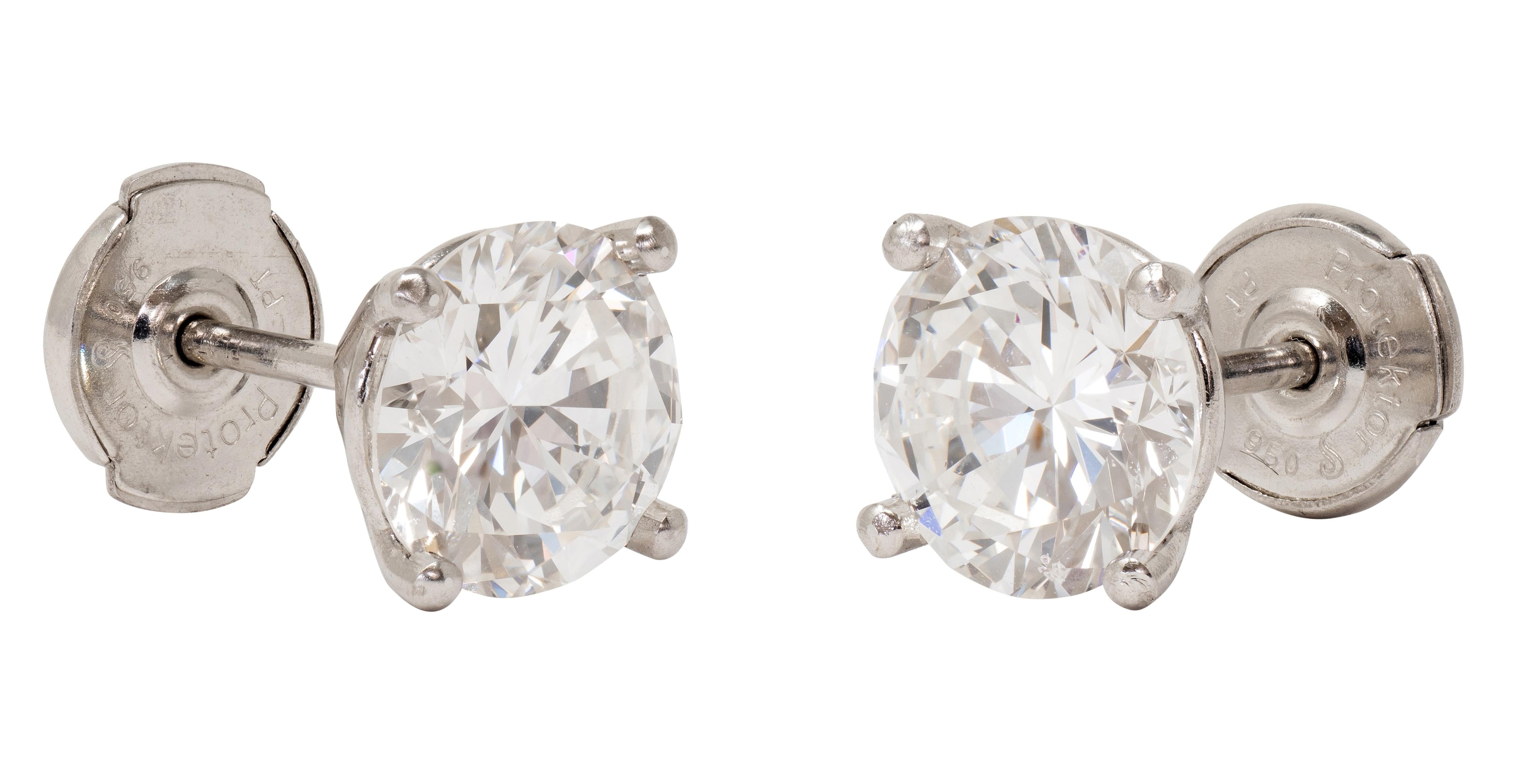 2000's 2.66 CTW Round Diamond Platinum Contemporary Martini Stud Earrings GIA