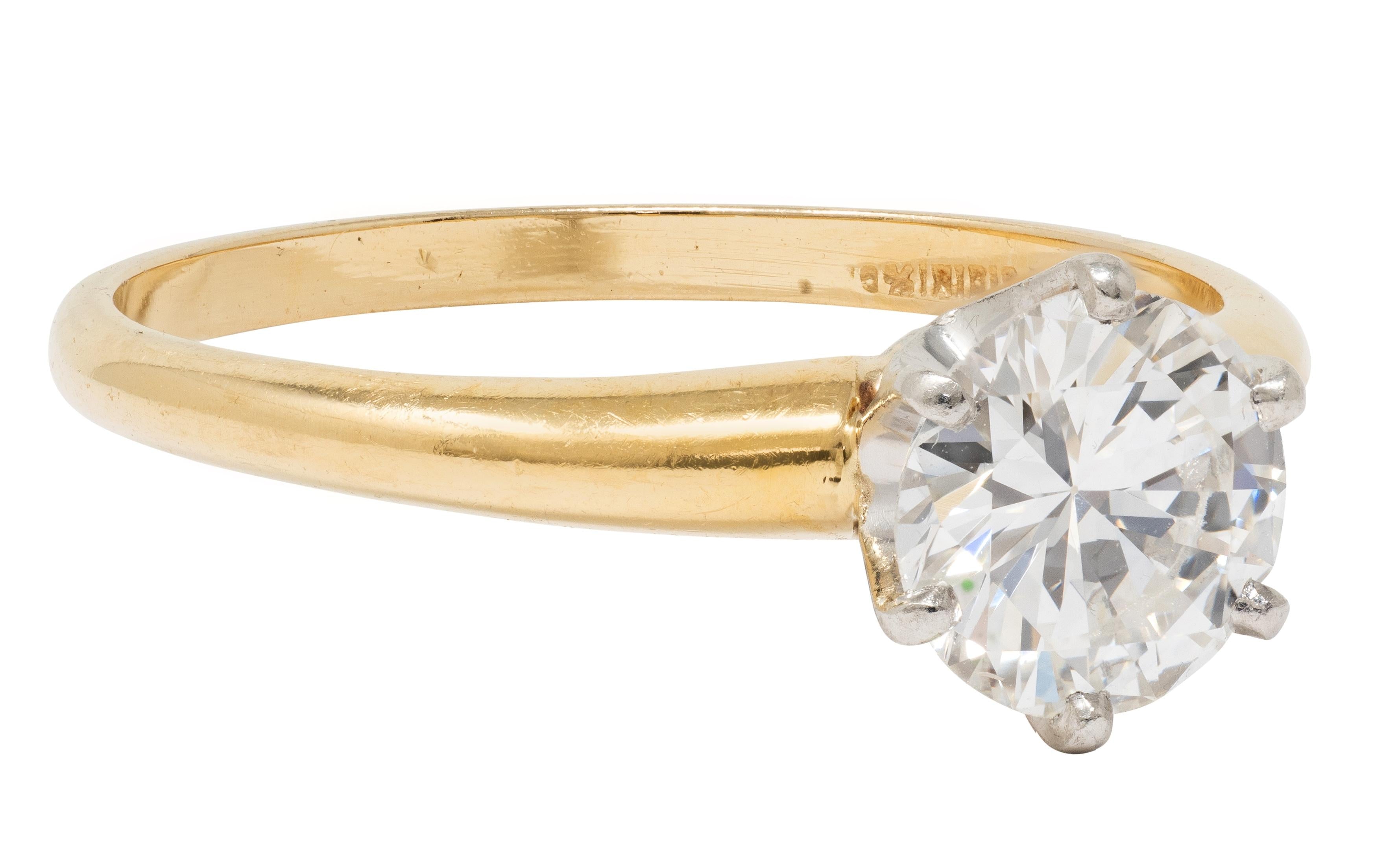 1980's 1.00 CTW Diamond 14K Gold Platinum Vintage Solitaire Engagement Ring