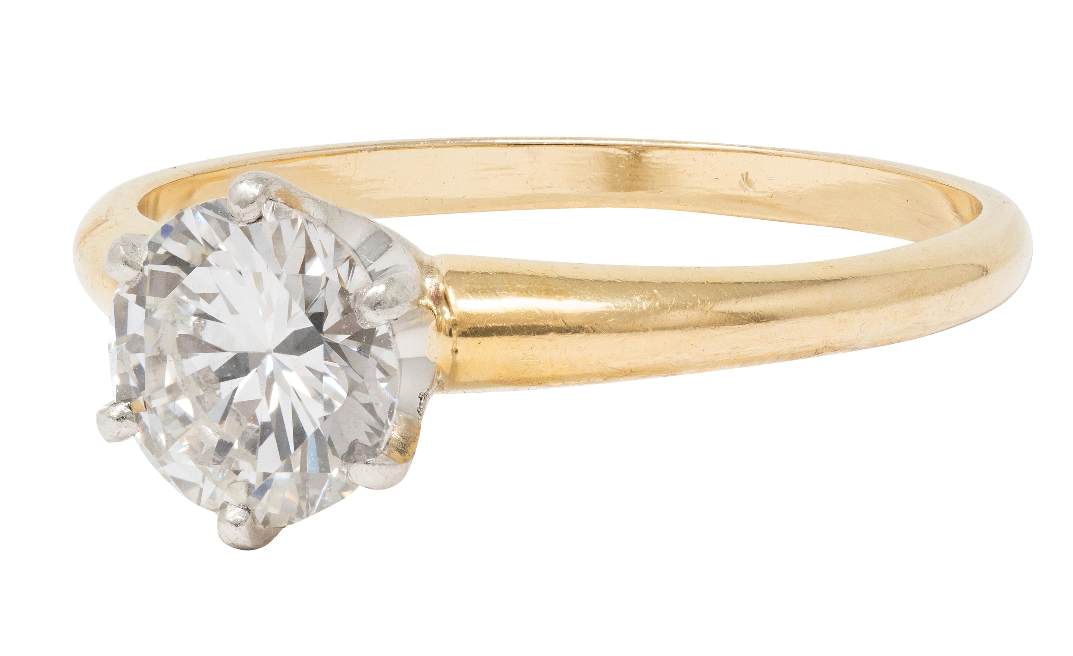1980's 1.00 CTW Diamond 14K Gold Platinum Vintage Solitaire Engagement Ring