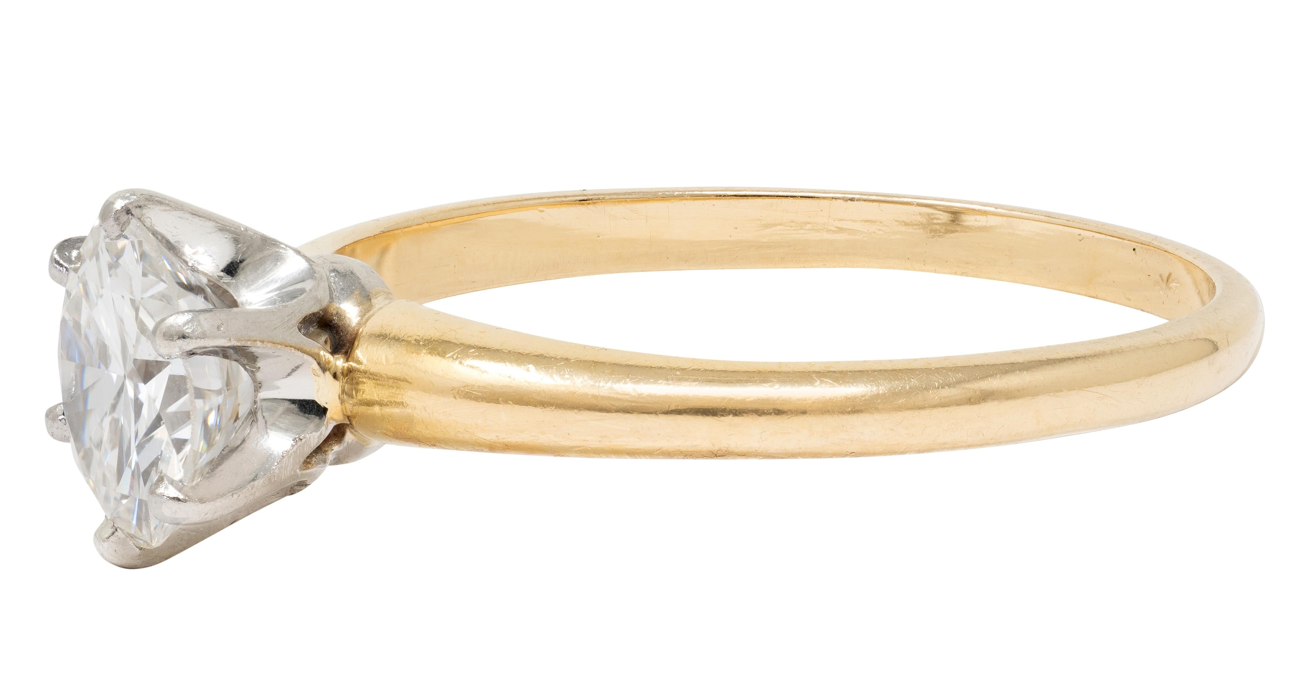 1980's 1.00 CTW Diamond 14K Gold Platinum Vintage Solitaire Engagement Ring
