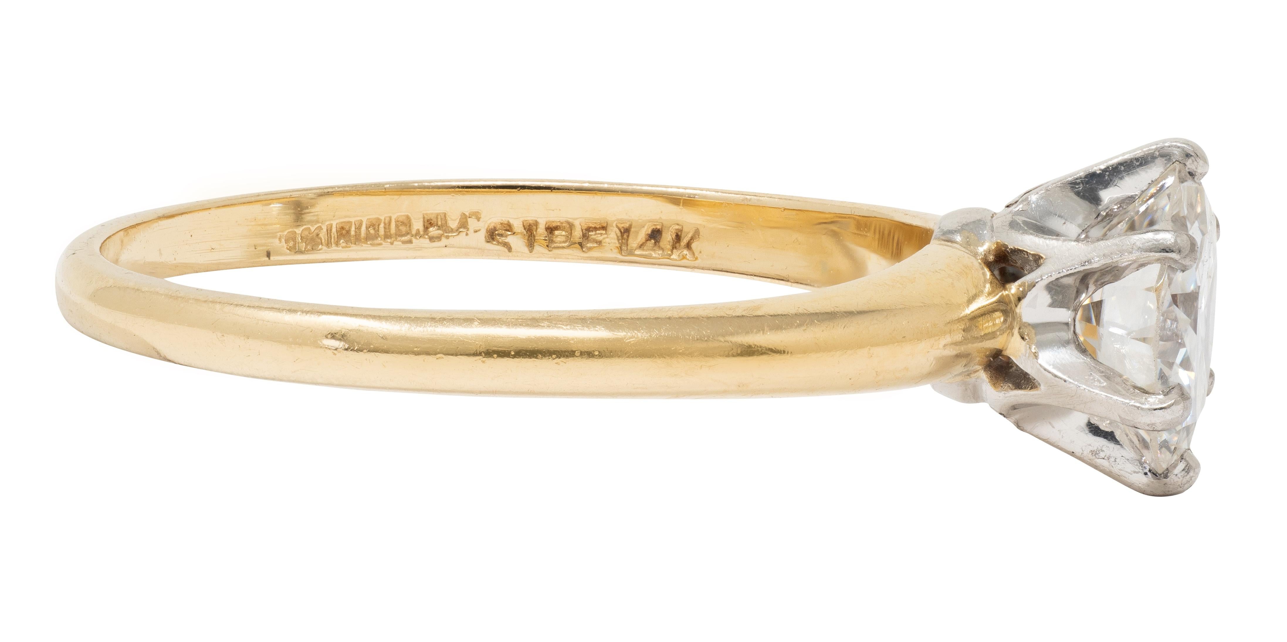 1980's 1.00 CTW Diamond 14K Gold Platinum Vintage Solitaire Engagement Ring