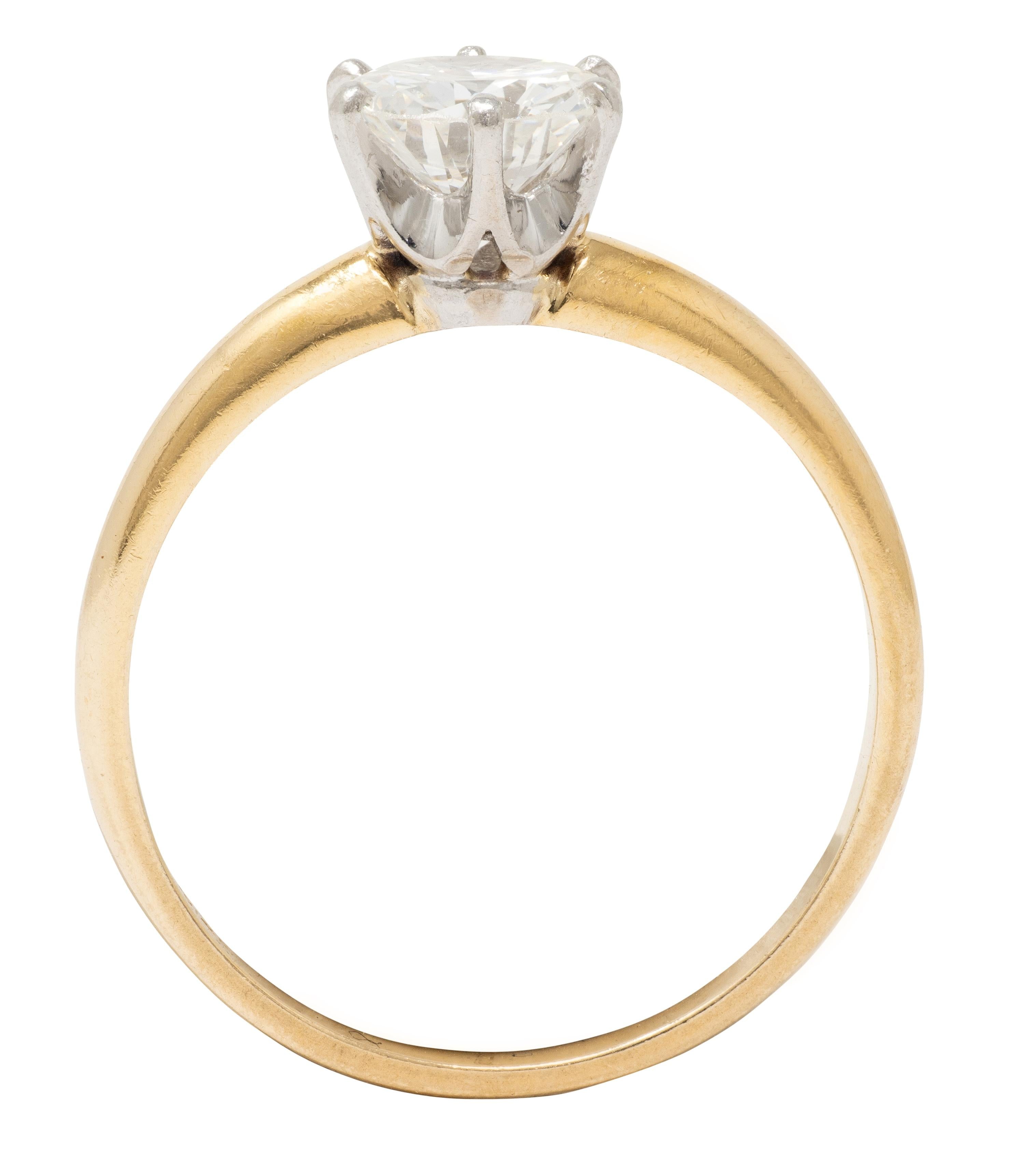 1980's 1.00 CTW Diamond 14K Gold Platinum Vintage Solitaire Engagement Ring