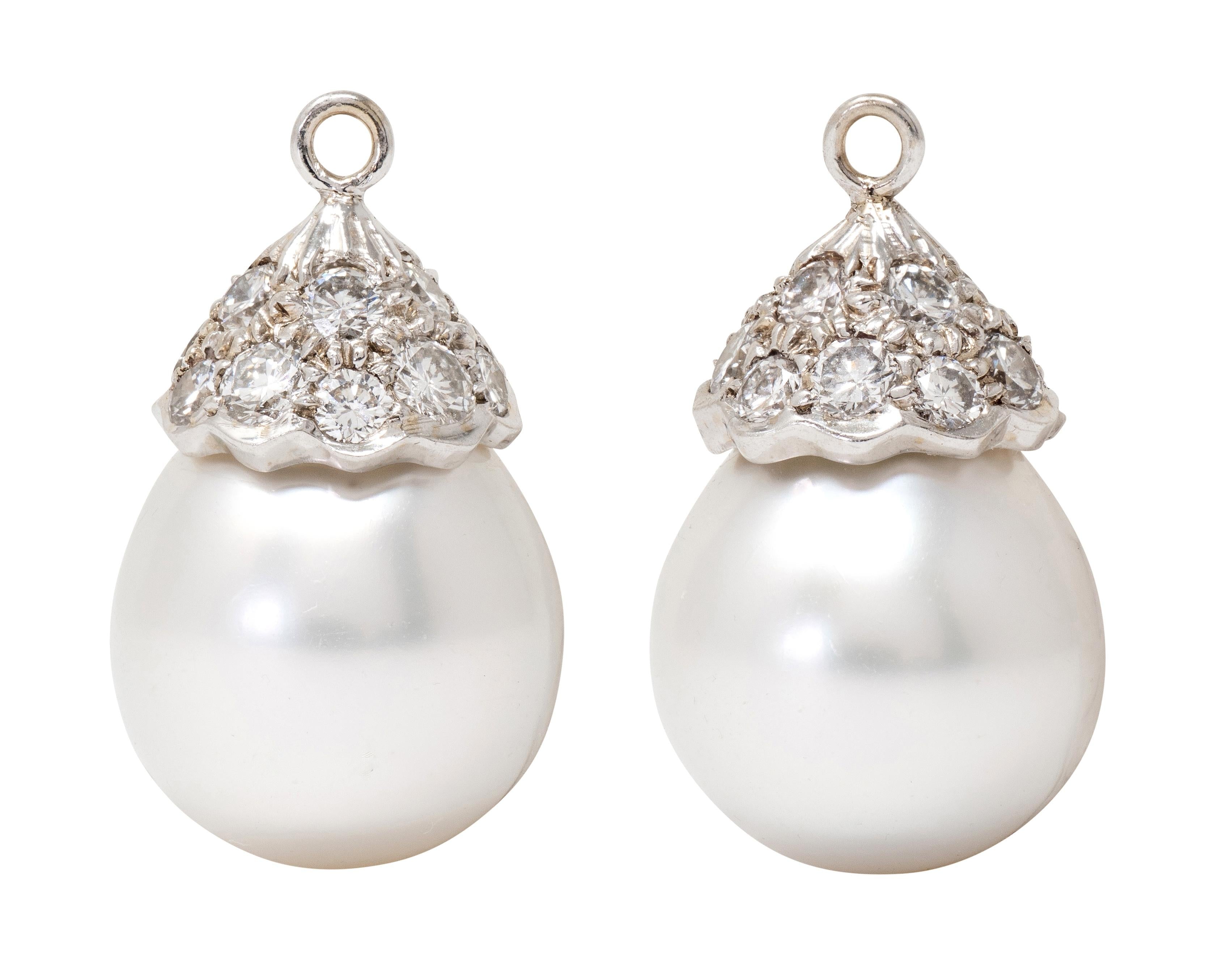 Diamond Pearl Platinum Contemporary Day-To-Night Drop Earrings