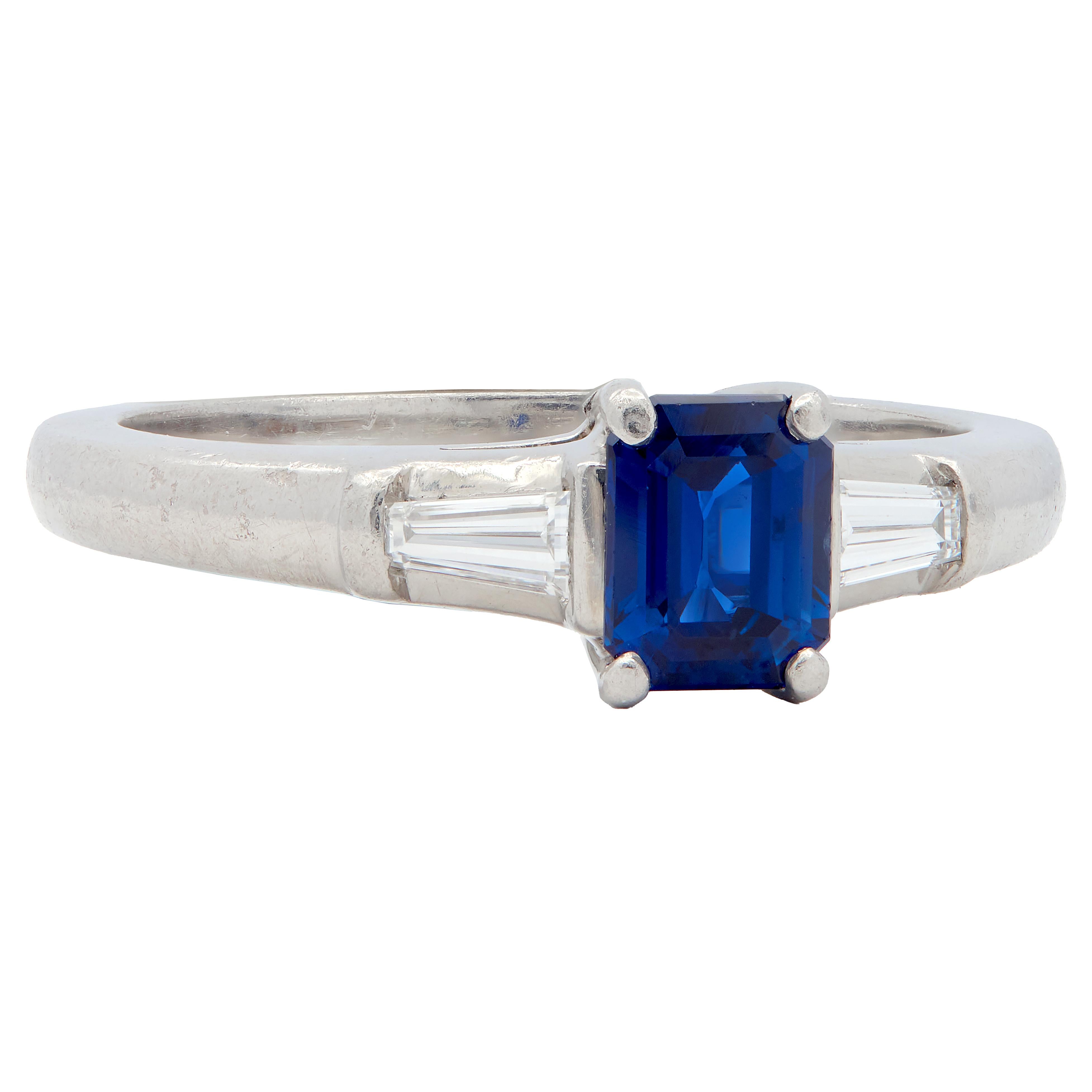 Tiffany & Co. 1950's Sapphire Diamond Platinum Vintage Three Stone Ring