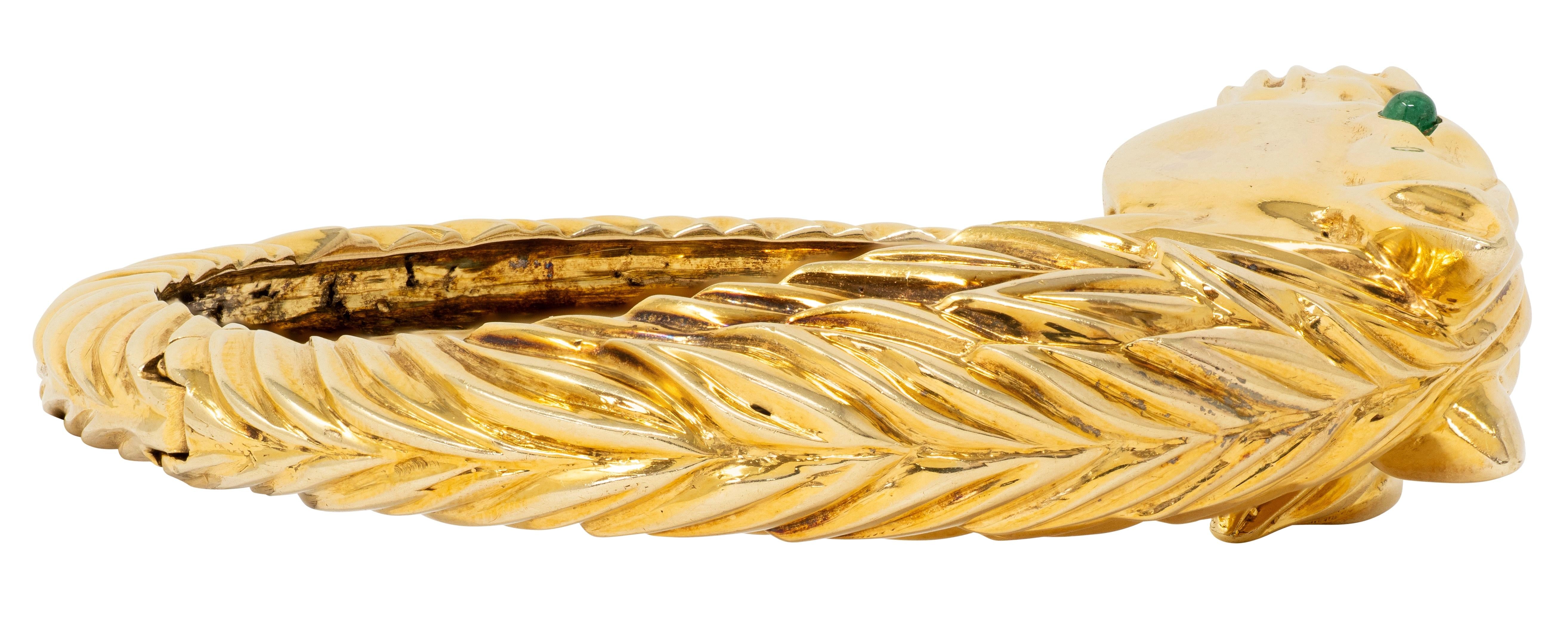 La Triomphe 1980 Emerald Diamond 14K Gold Platinum Vintage Horse Bypass Bracelet