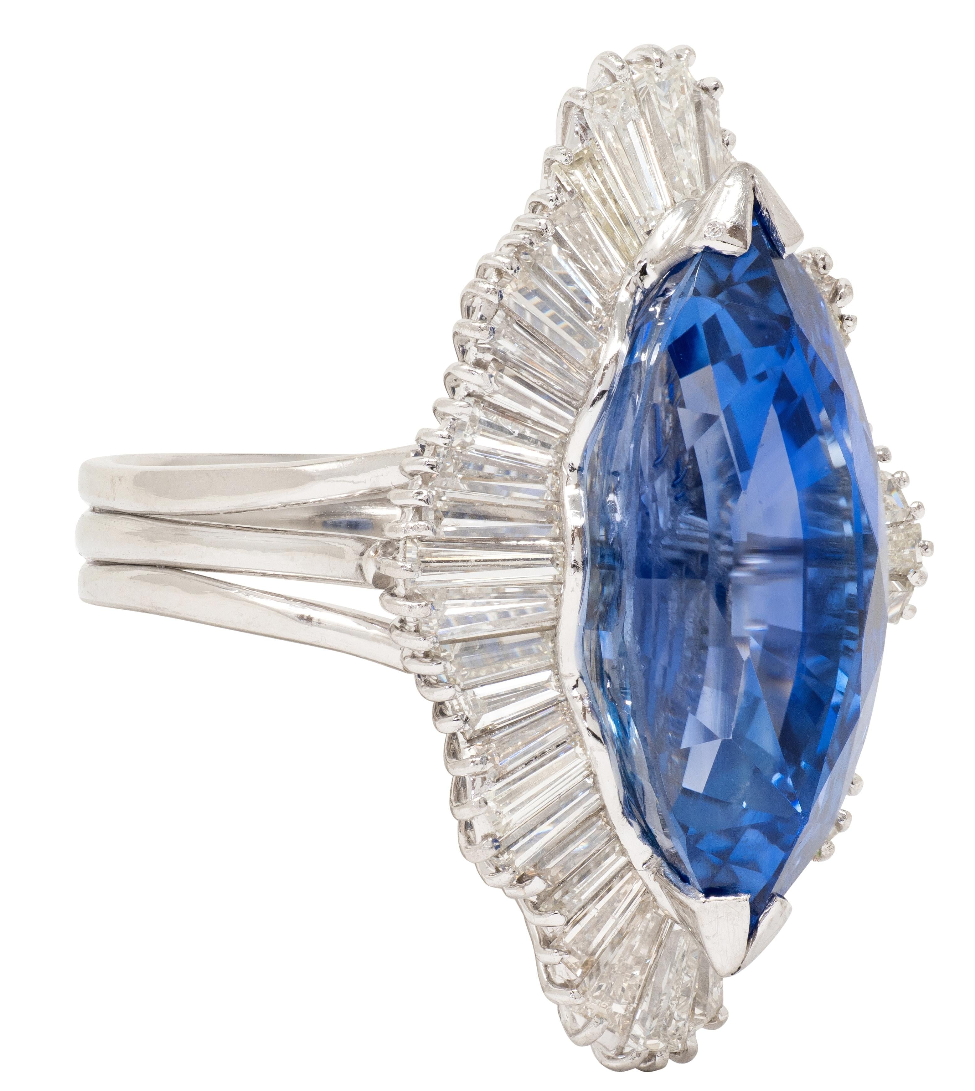 Mid-Century 19.10 CTW Sapphire Diamond Platinum Vintage Ballerina Halo Ring