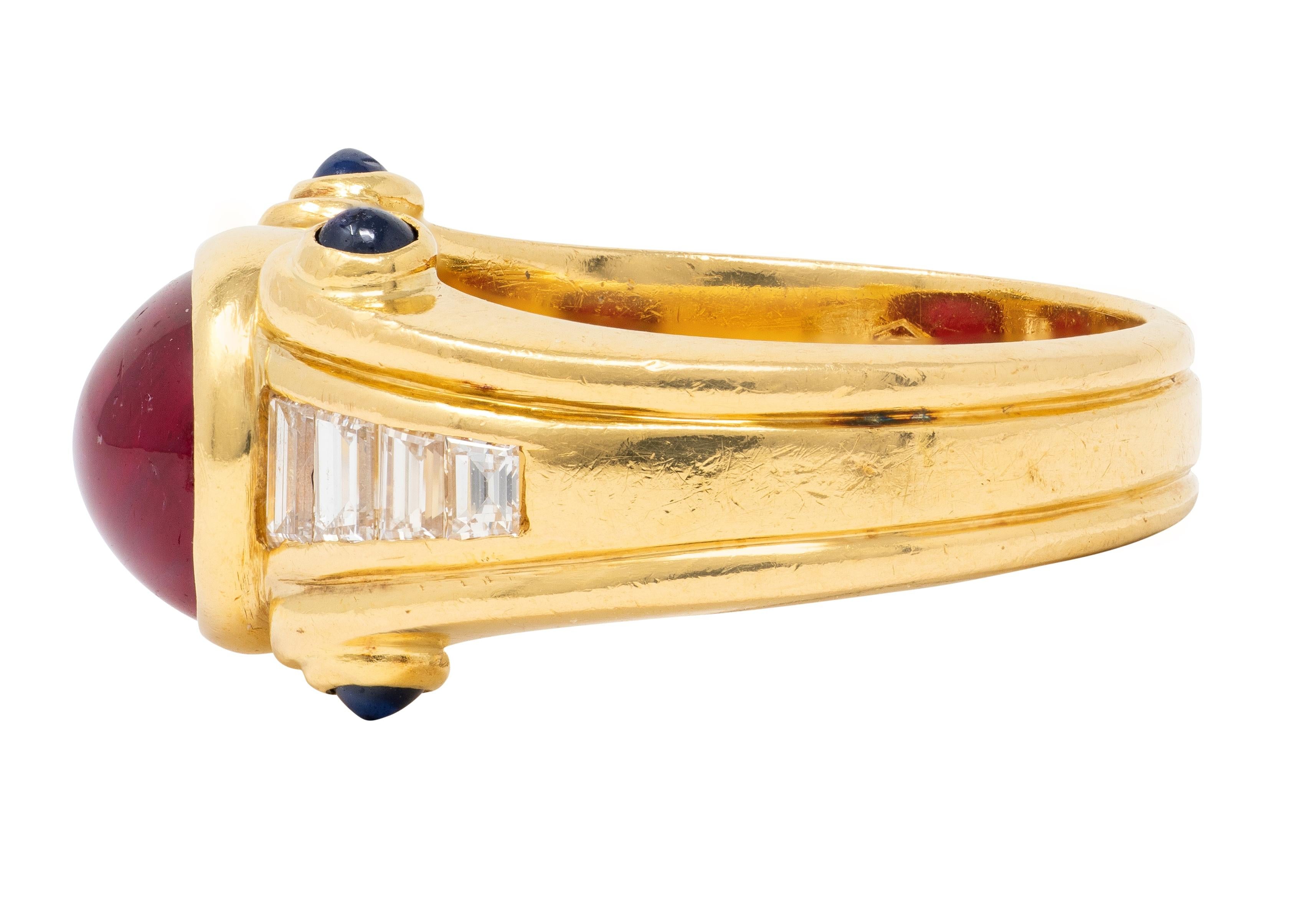 Bulgari 1980'S 4.00 CTW Ruby Sapphire Diamond 18K Gold Vintage Column Ring
