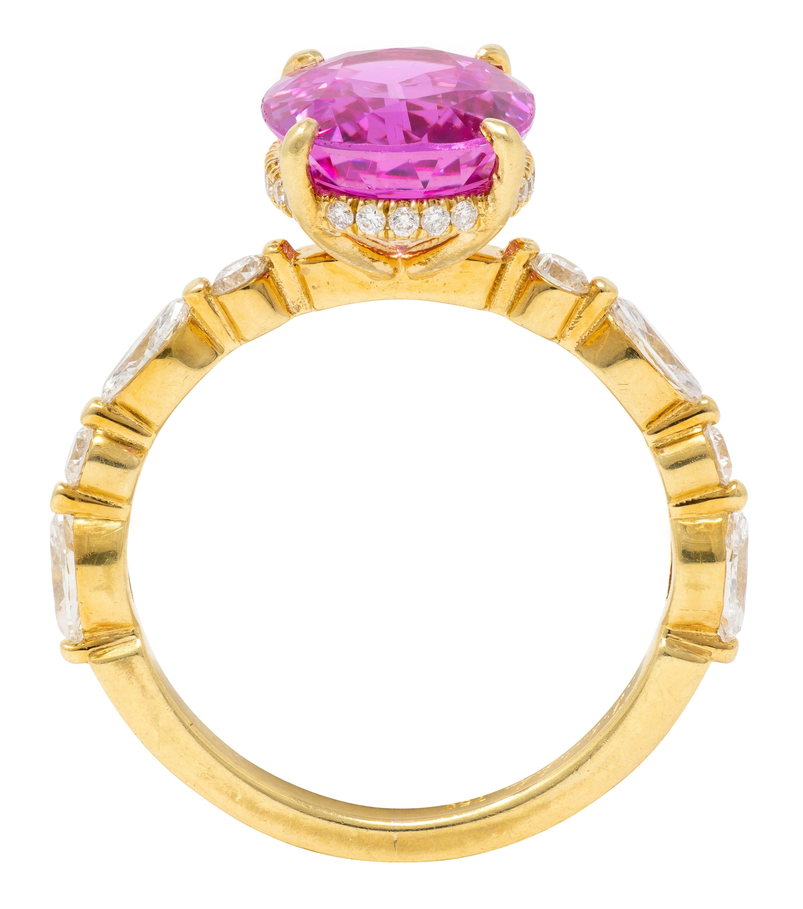 Michael John 4.14 CTW Pink Sapphire Diamond 18K Gold Contemporary Halo Ring