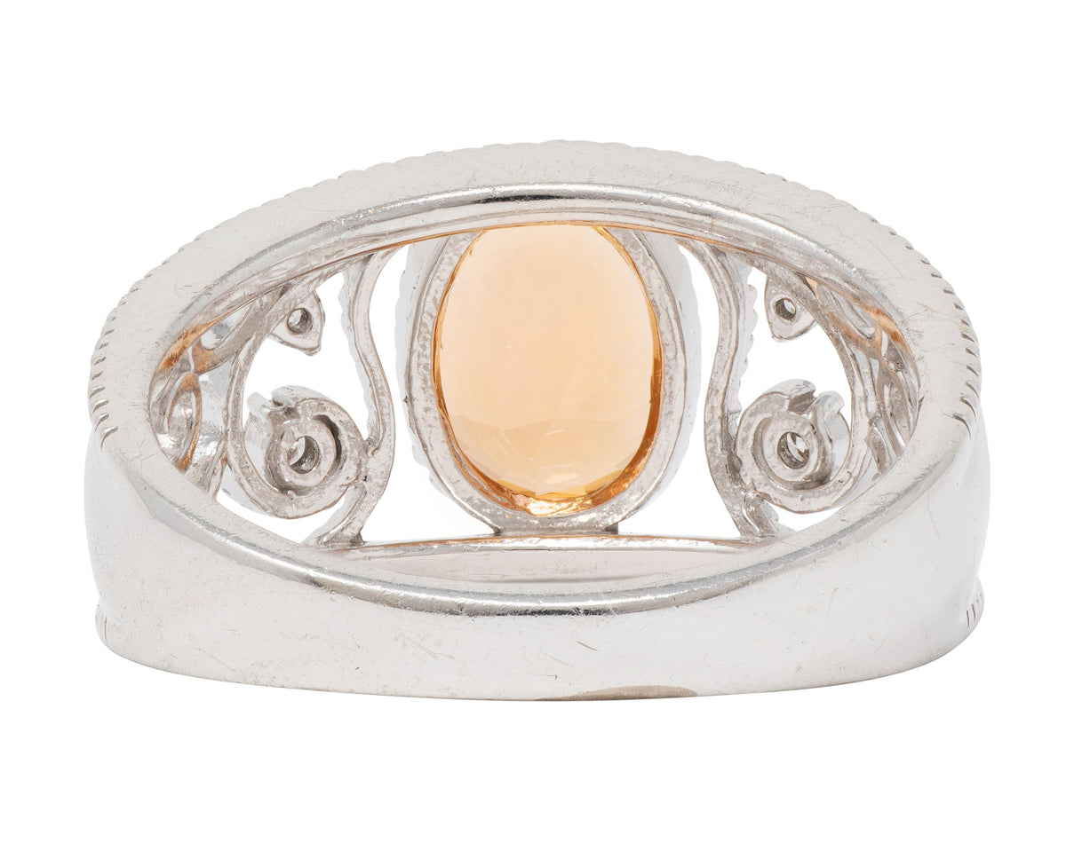 2010's No Heat Ceylon Orange Sapphire 18 Karat White Gold Scrolling Ring GIA