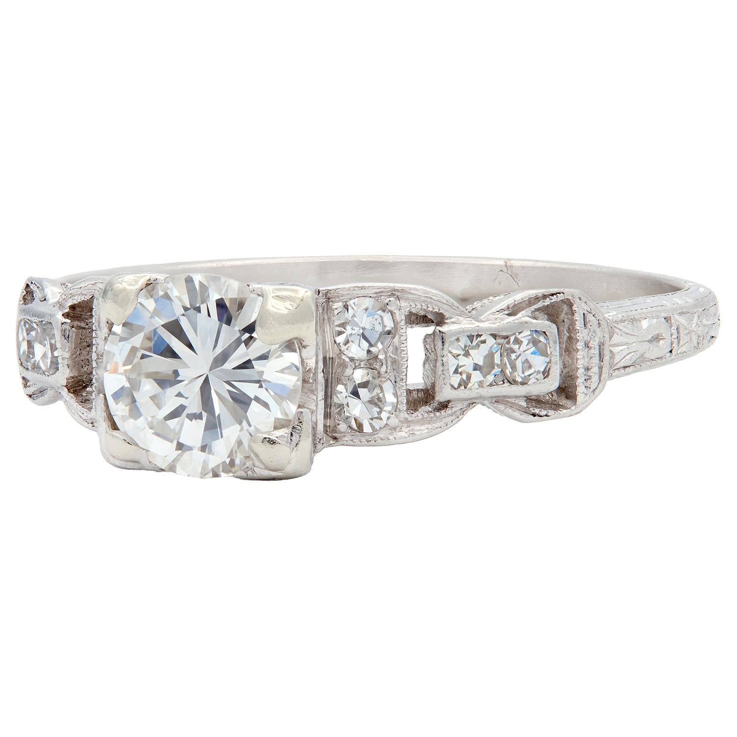 Mid-Century 0.75 CTW Diamond Platinum Buckle Square Form Vintage Engagement Ring