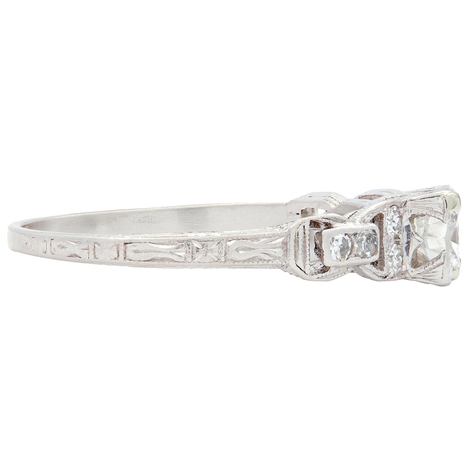 Mid-Century 0.75 CTW Diamond Platinum Buckle Square Form Vintage Engagement Ring
