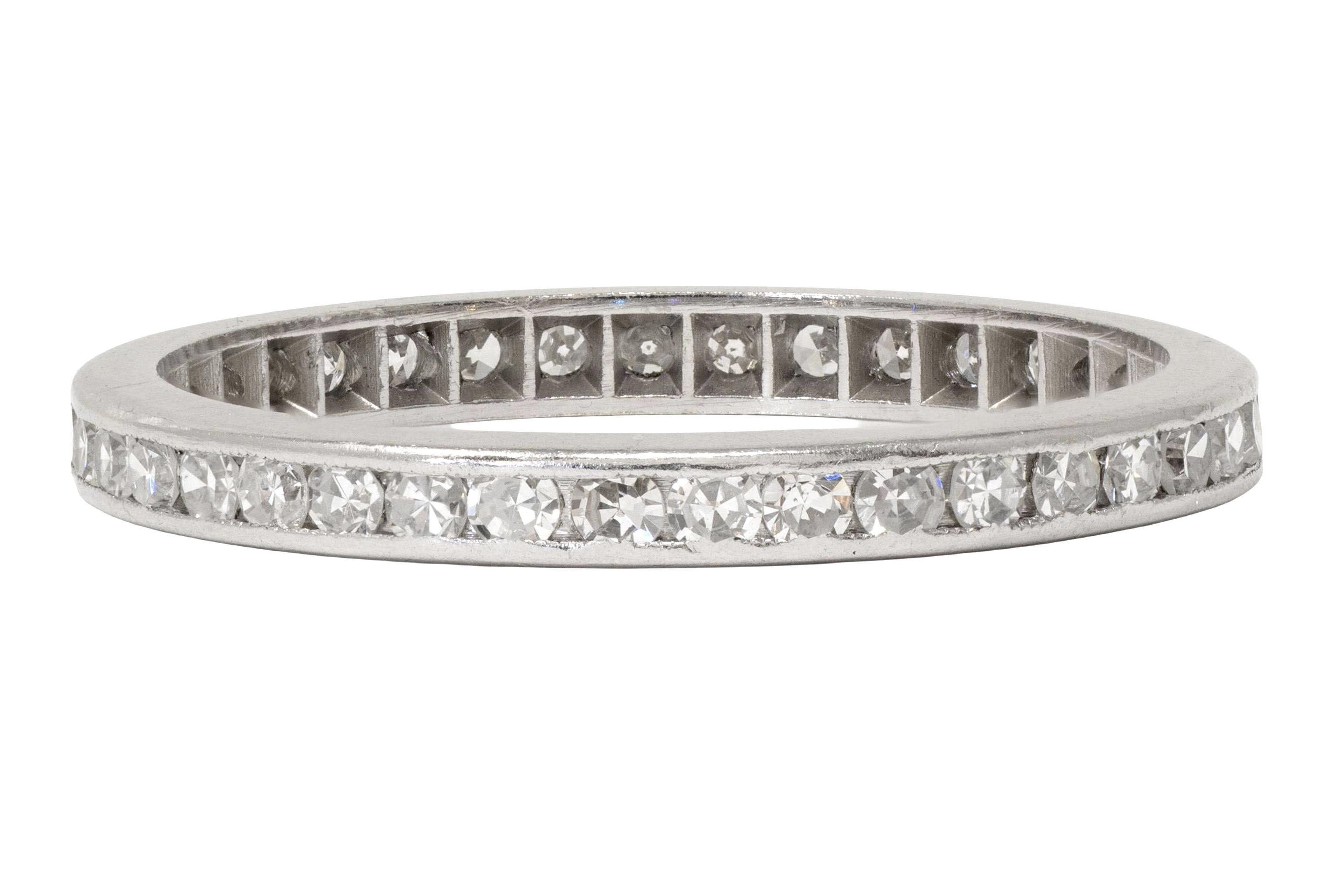 Art Deco 0.60 CTW Diamond Platinum Vintage Eternity Channel Wedding Band Ring