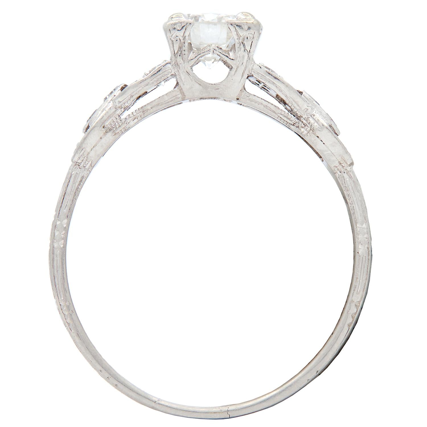 Mid-Century 0.75 CTW Diamond Platinum Buckle Square Form Vintage Engagement Ring