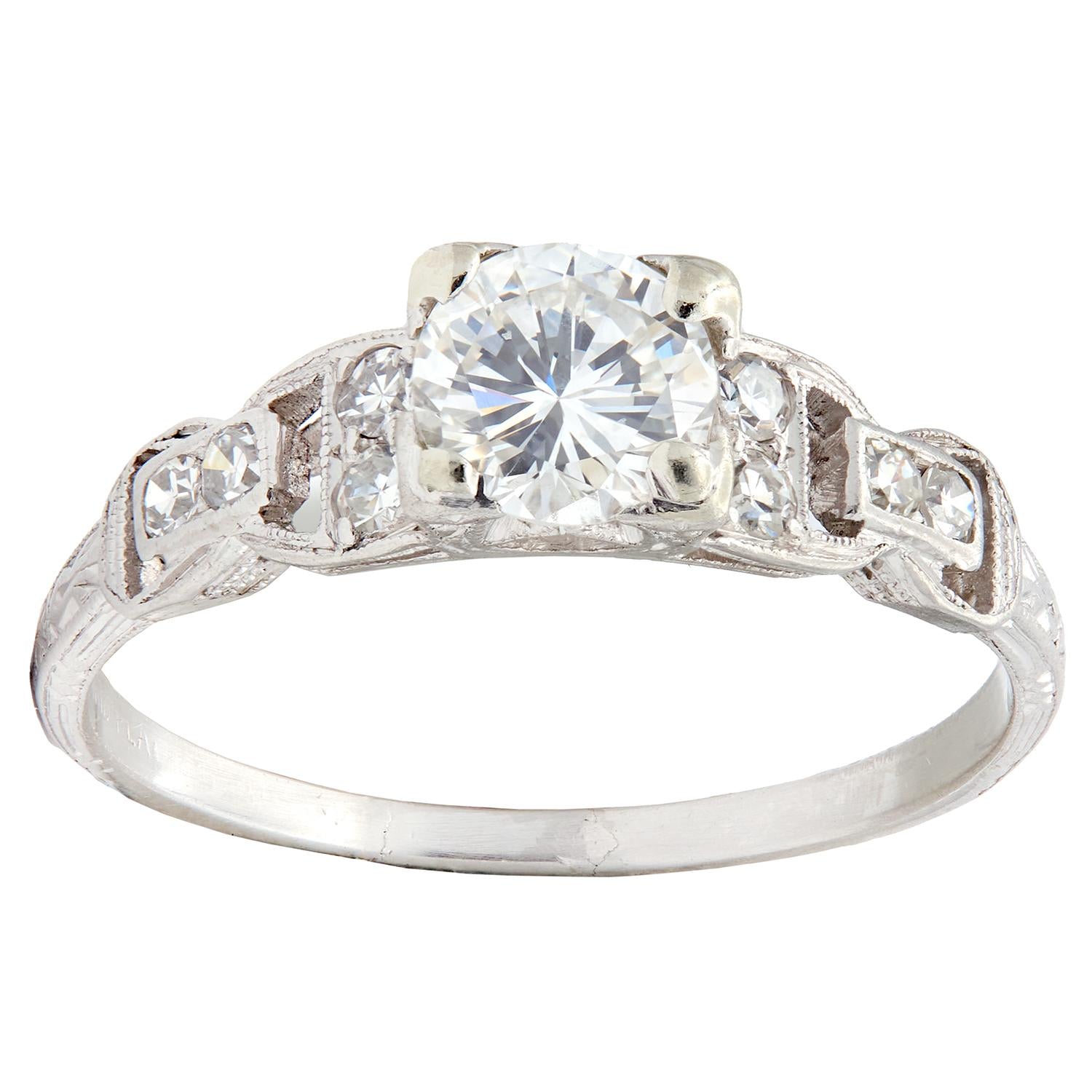 Mid-Century 0.75 CTW Diamond Platinum Buckle Square Form Vintage Engagement Ring