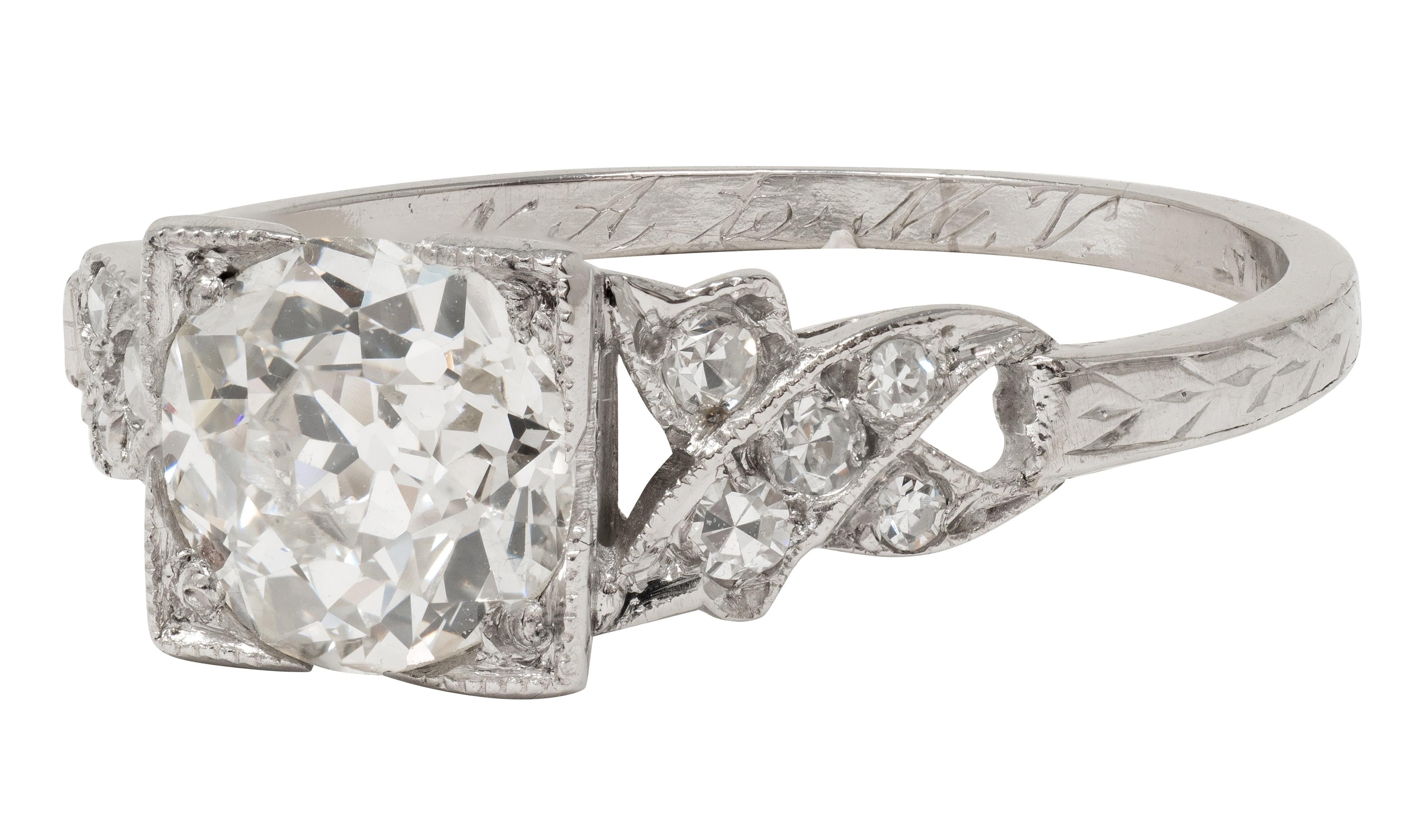 Art Deco 1.37 CTW Old European Diamond Platinum Ribbon Vintage Engagement Ring