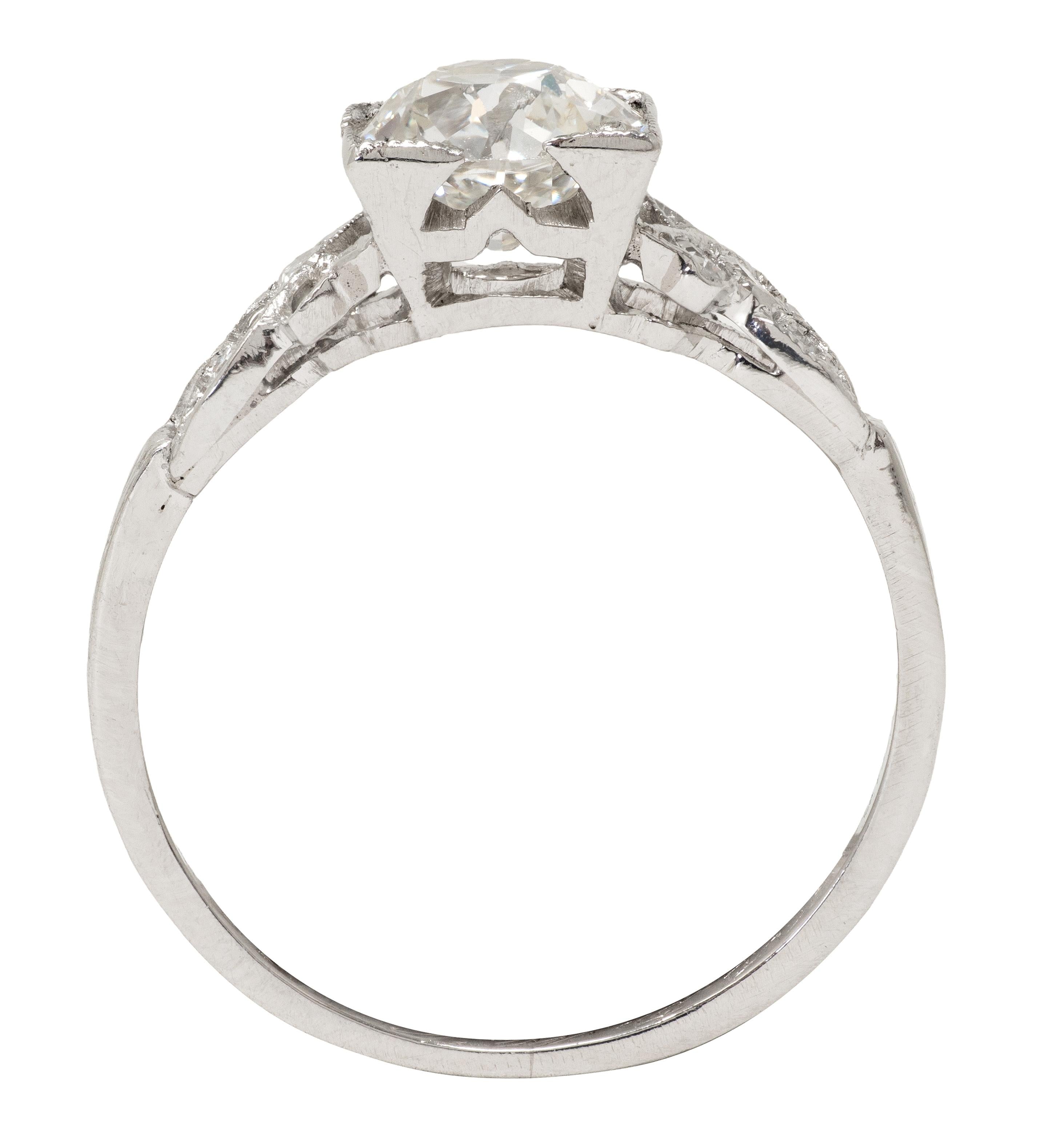 Art Deco 1.37 CTW Old European Diamond Platinum Ribbon Vintage Engagement Ring