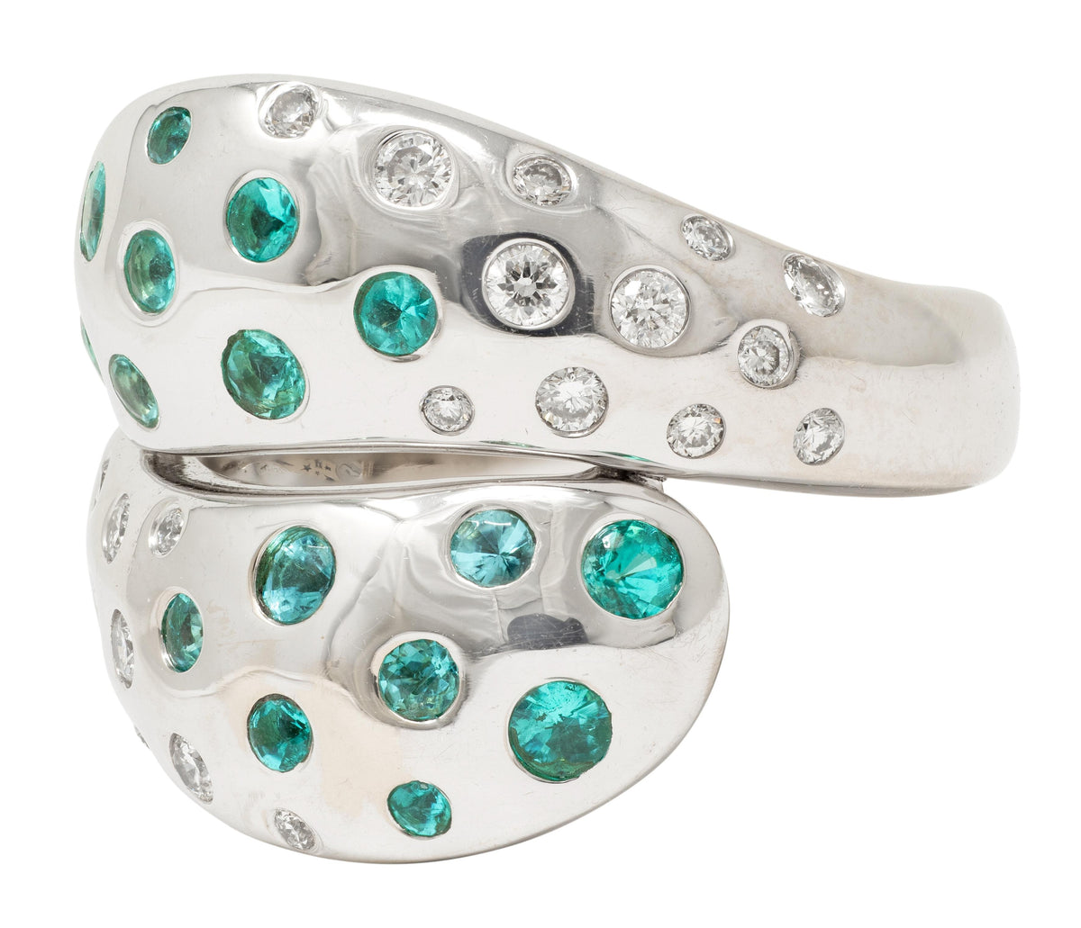 2010's Diamond Tourmaline 18 Karat White Gold Contemporary Bypass Ring