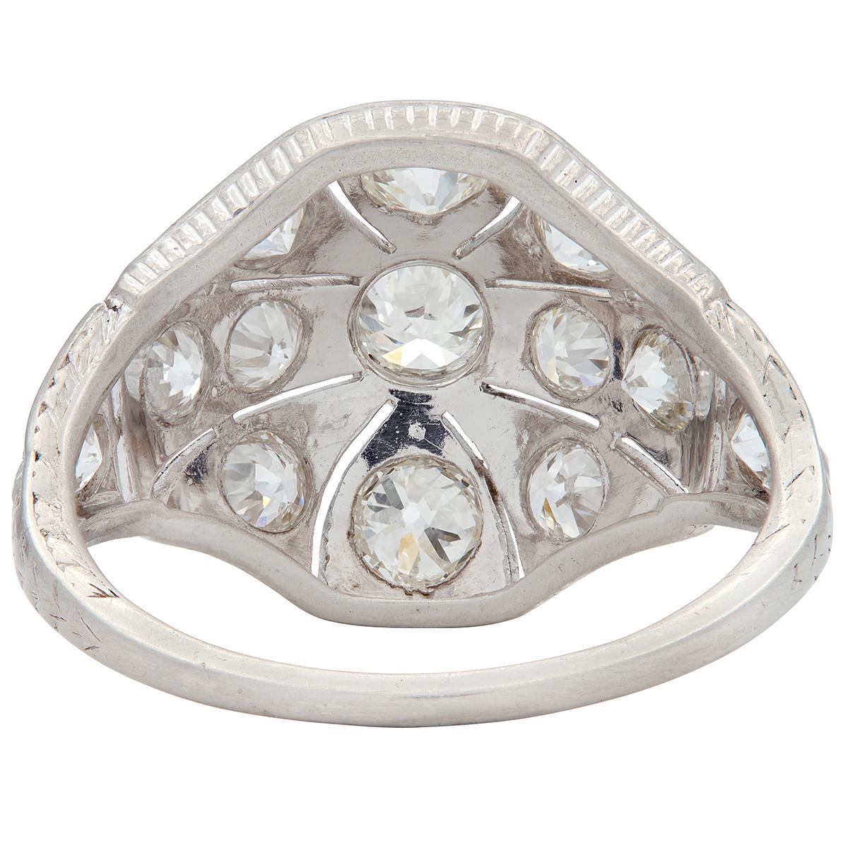 Art Deco Lambert Brothers 1.58 CTW Diamond Platinum Vintage Bombé Dinner Ring