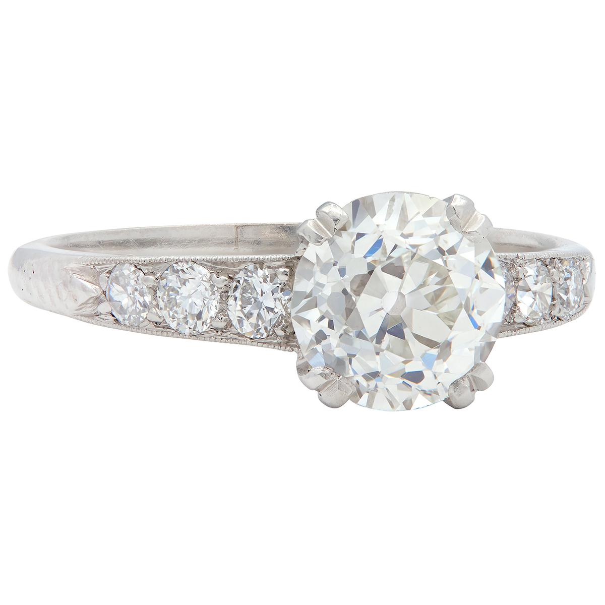 Mid-Century 1.40 CTW Old European Cut Diamond Platinum Vintage Engagement Ring