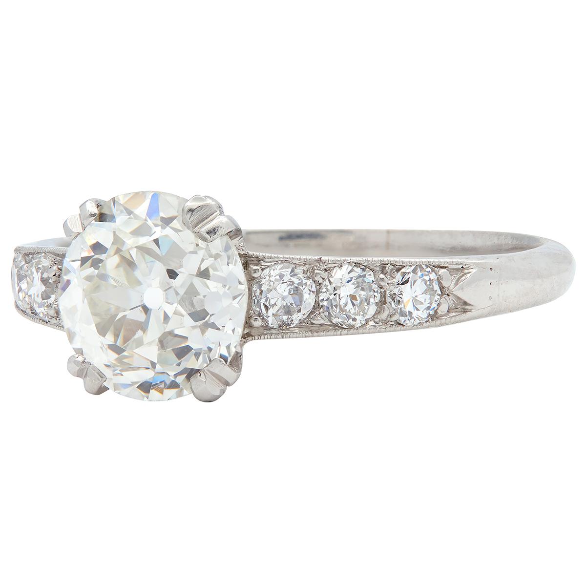 Mid-Century 1.40 CTW Old European Cut Diamond Platinum Vintage Engagement Ring
