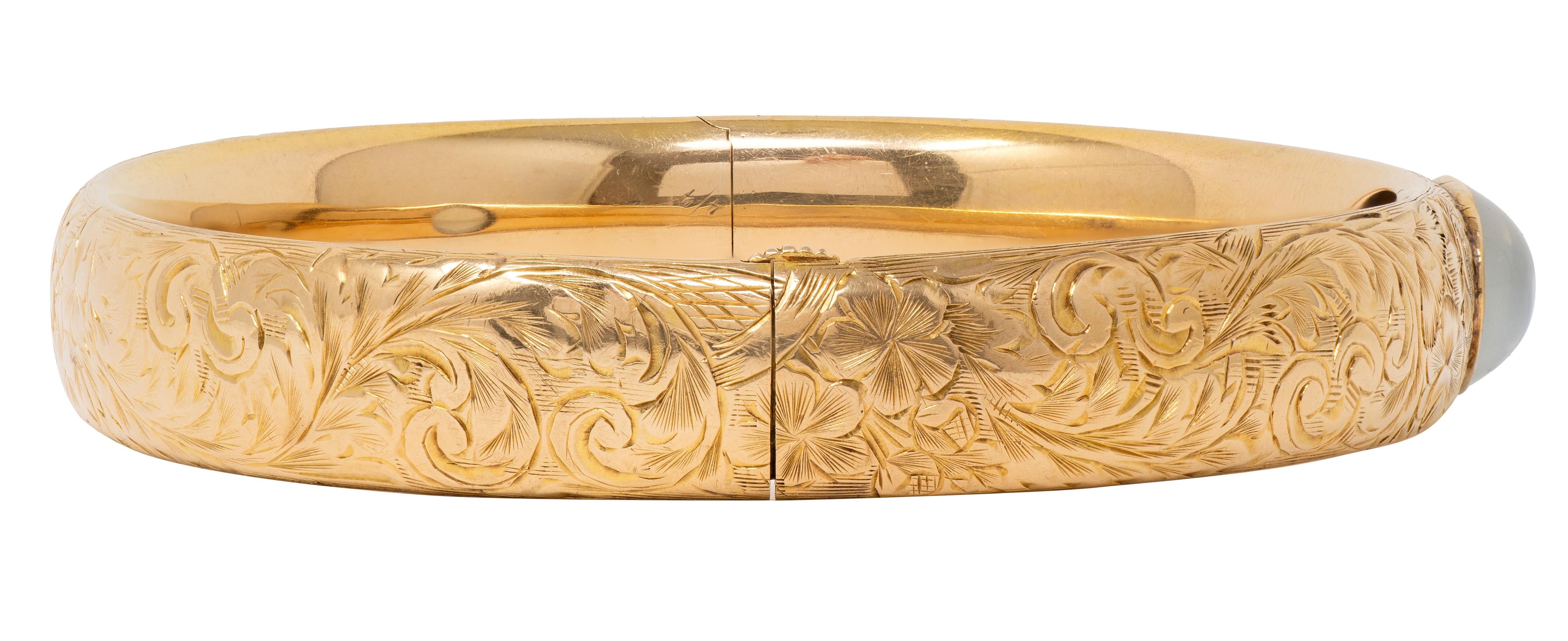 Wordley Allsopp & Bliss Art Deco Moonstone 14K Gold Antique Bangle Bracelet