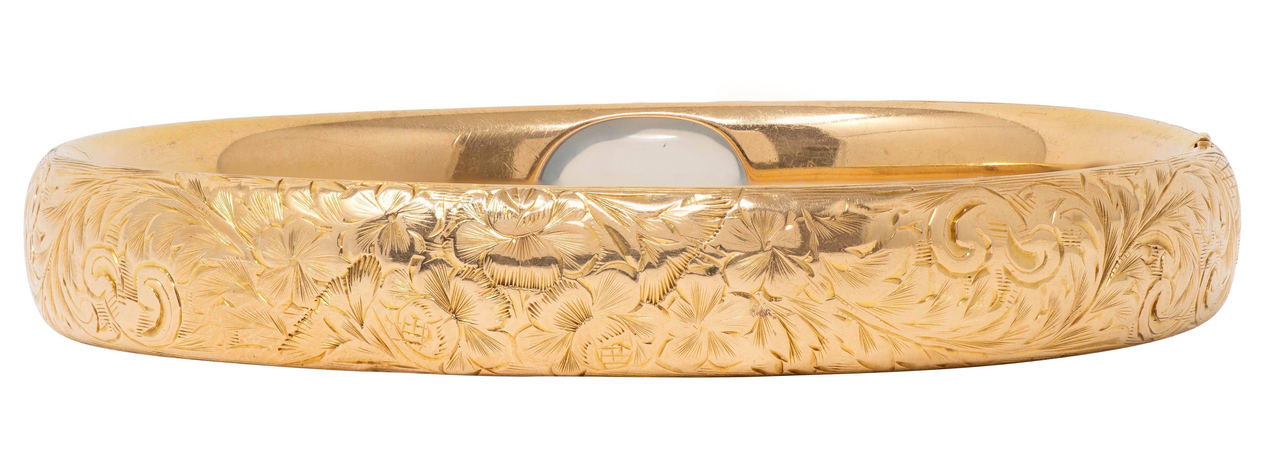 Wordley Allsopp & Bliss Art Deco Moonstone 14K Gold Antique Bangle Bracelet