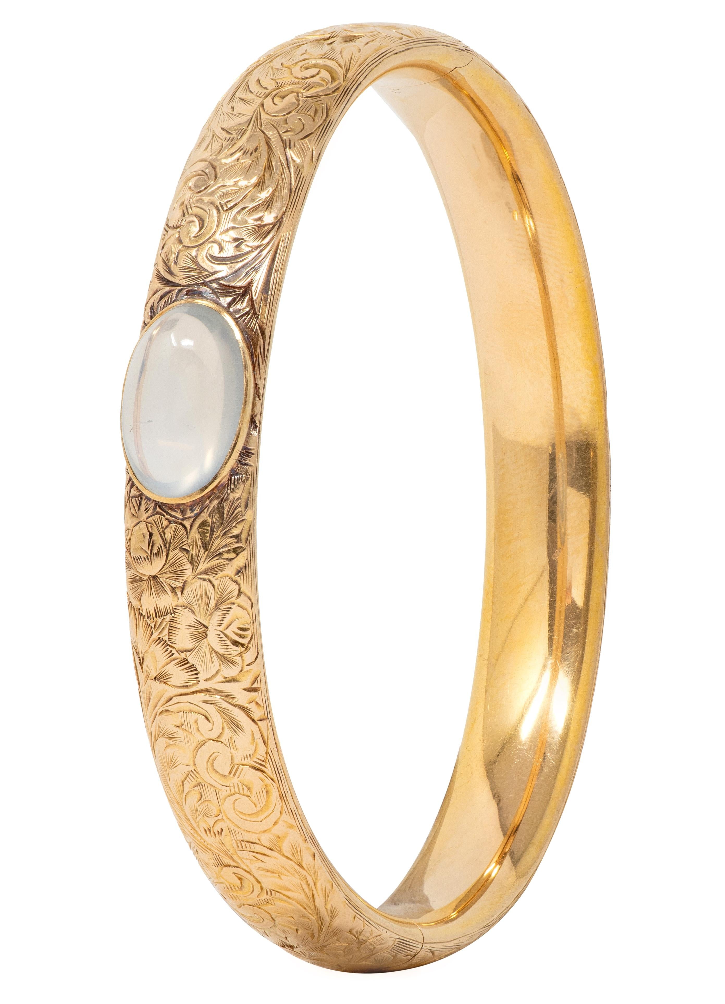 Wordley Allsopp & Bliss Art Deco Moonstone 14K Gold Antique Bangle Bracelet