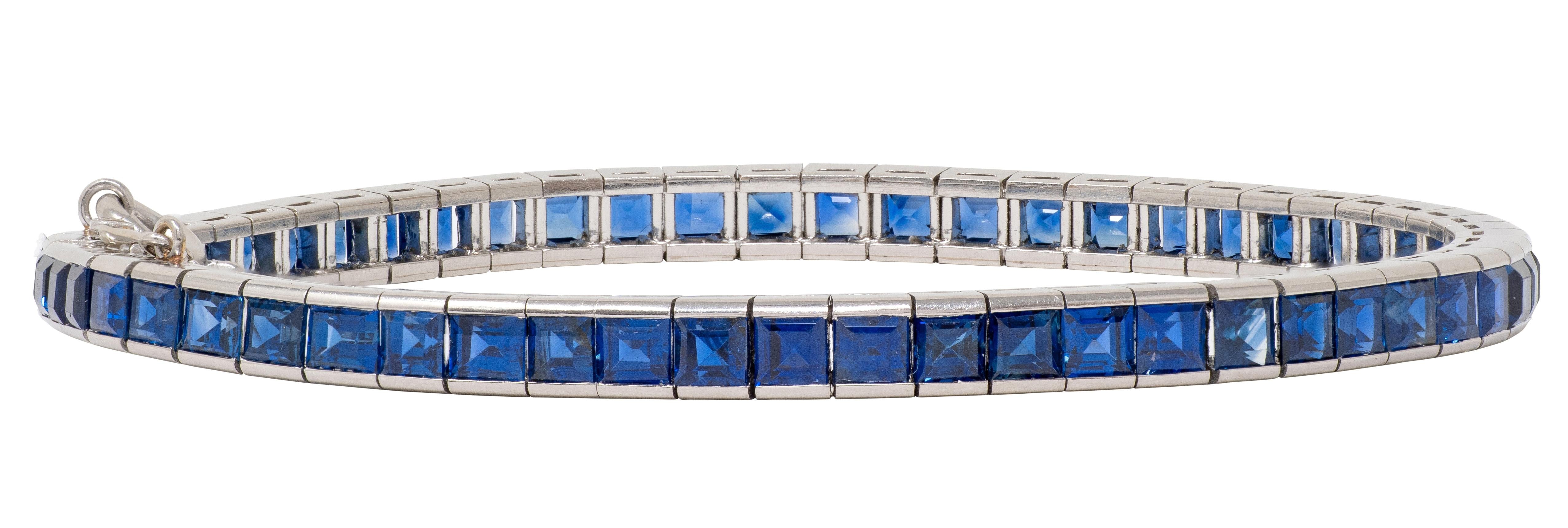 Mid-Century 12.76 CTW Sapphire Platinum Vintage Line Bracelet
