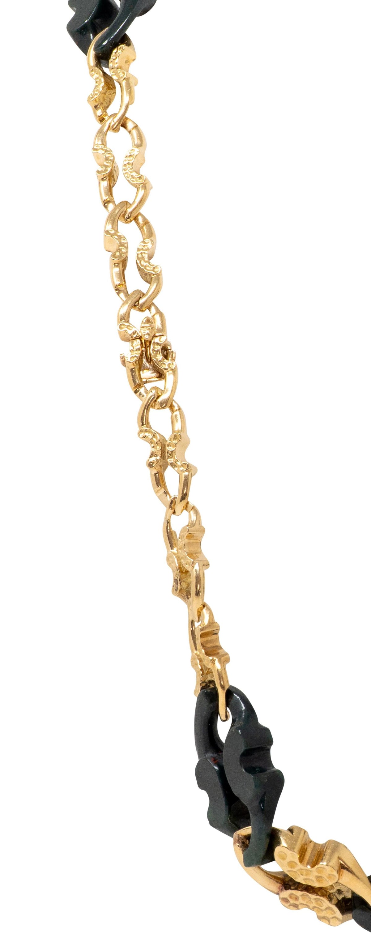 M. Gerard French 1970's 18K Gold Vintage Carved Bloodstone Station Necklace