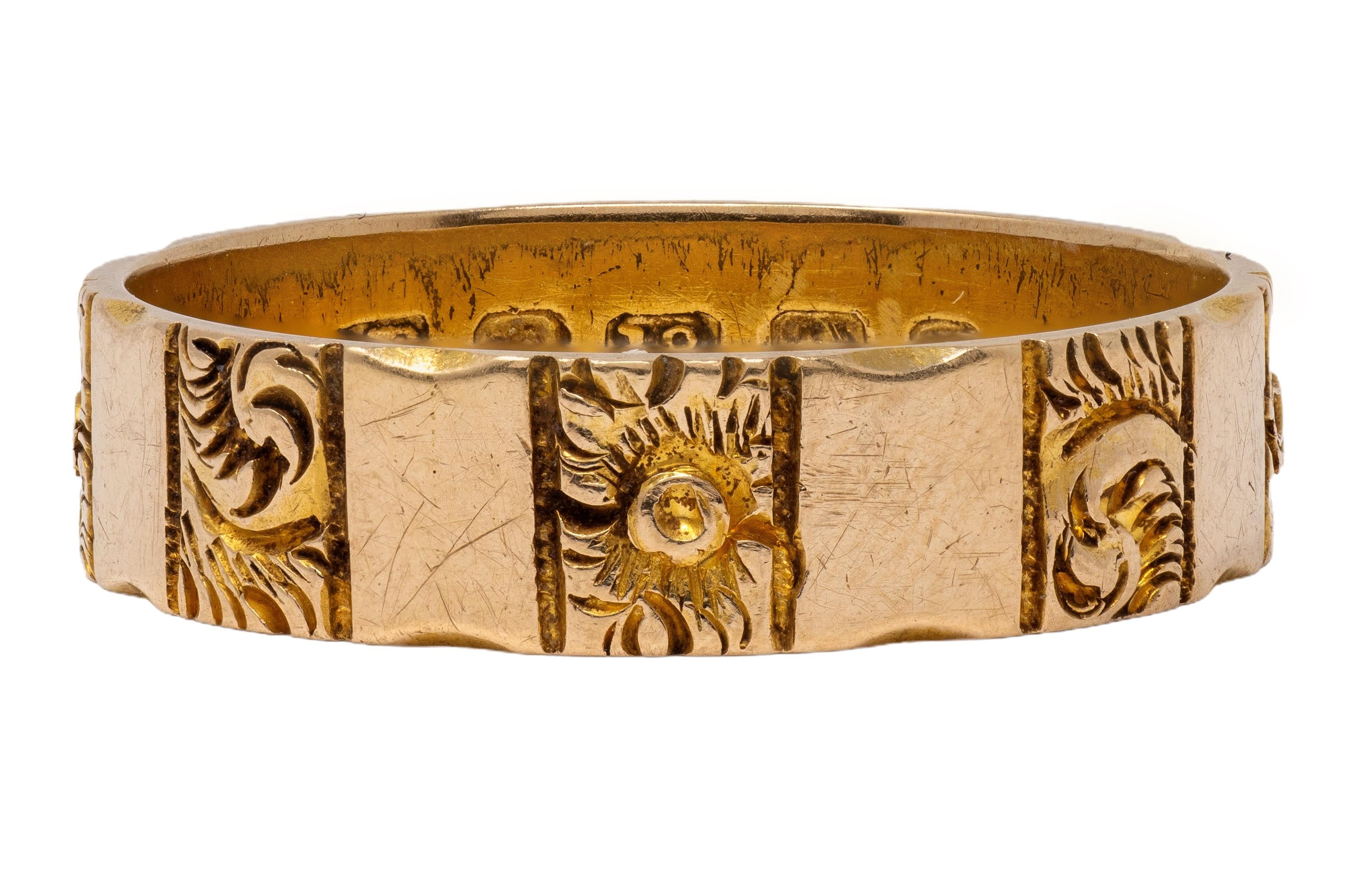 Victorian 18 Karat Rose Gold Antique Orange Blossom Scroll Wedding Band Ring