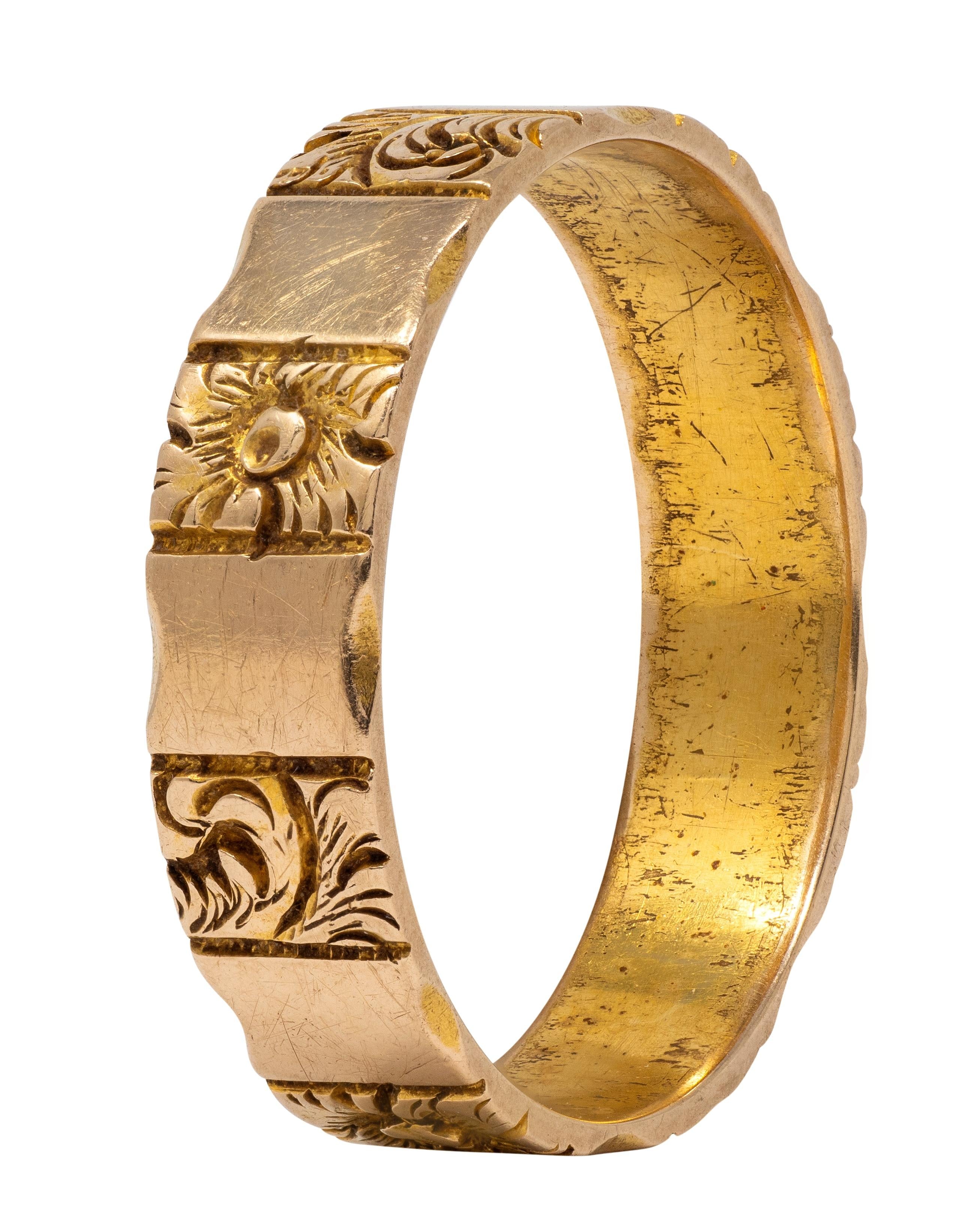 Victorian 18 Karat Rose Gold Antique Orange Blossom Scroll Wedding Band Ring