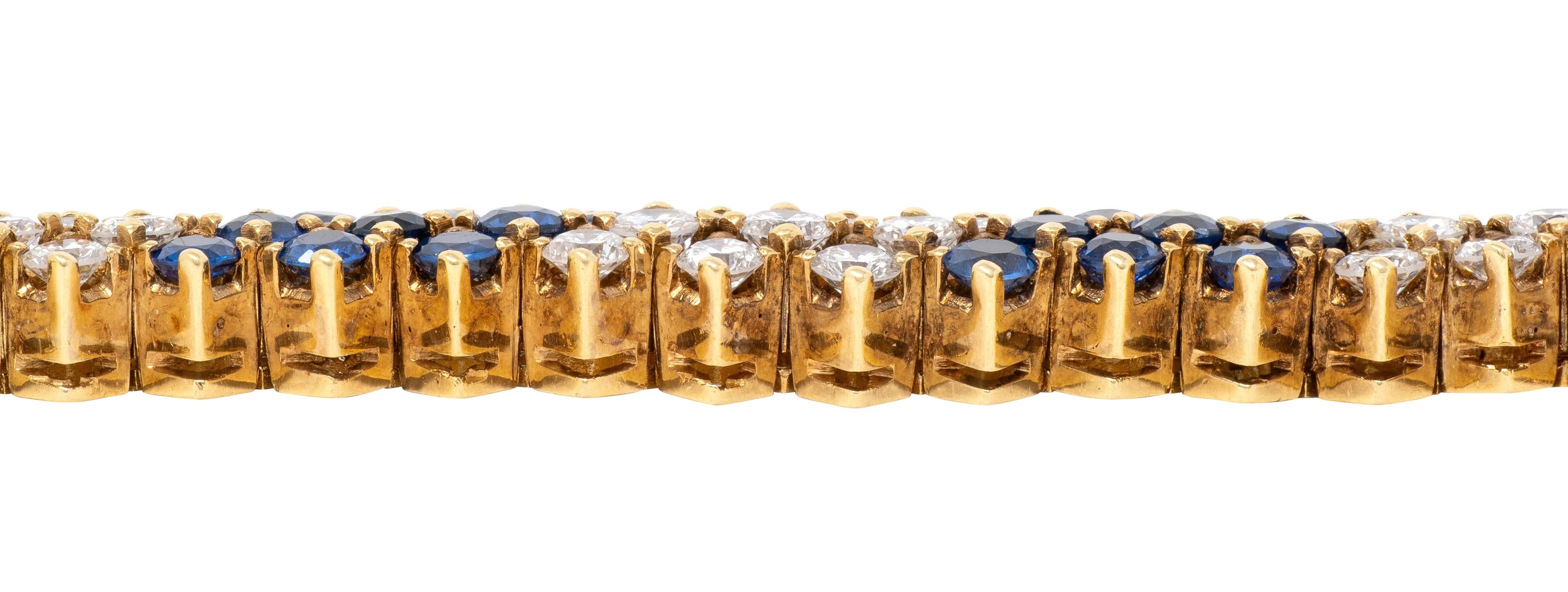 2000's 7.80 CTW Sapphire Diamond 18 Karat Yellow Gold Line Bracelet