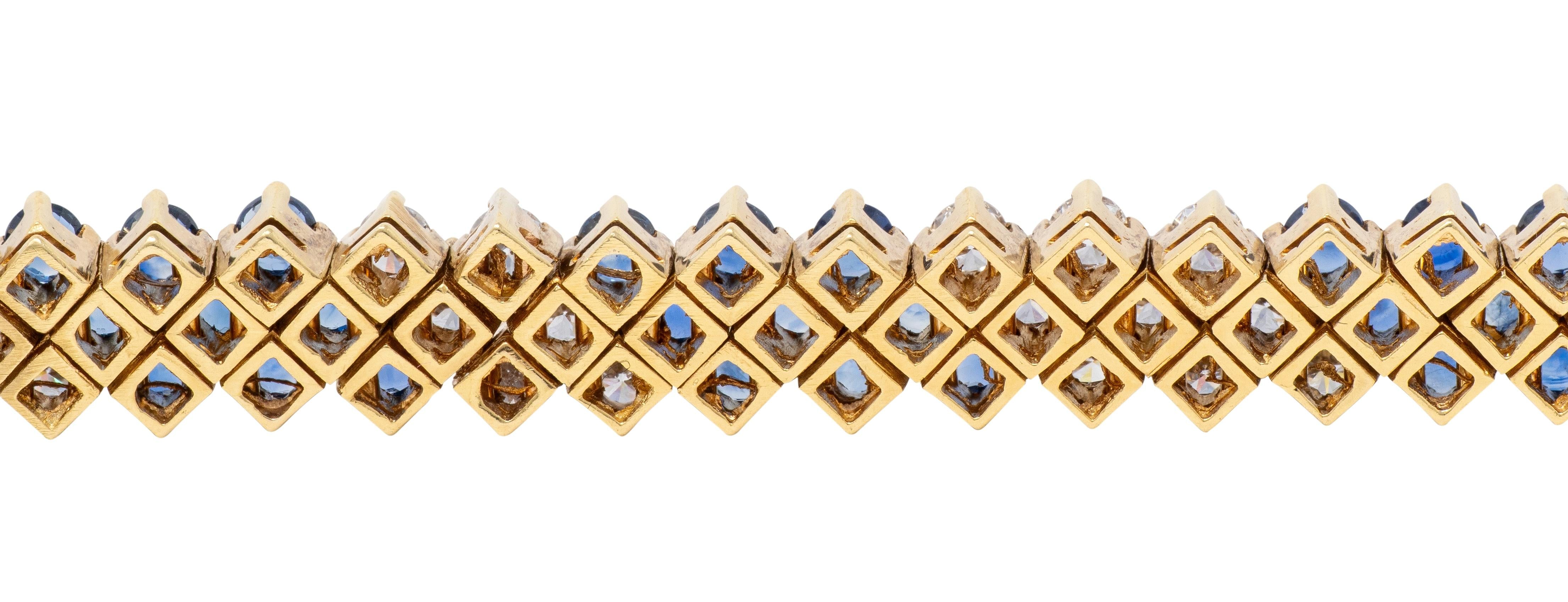 2000's 7.80 CTW Sapphire Diamond 18 Karat Yellow Gold Line Bracelet
