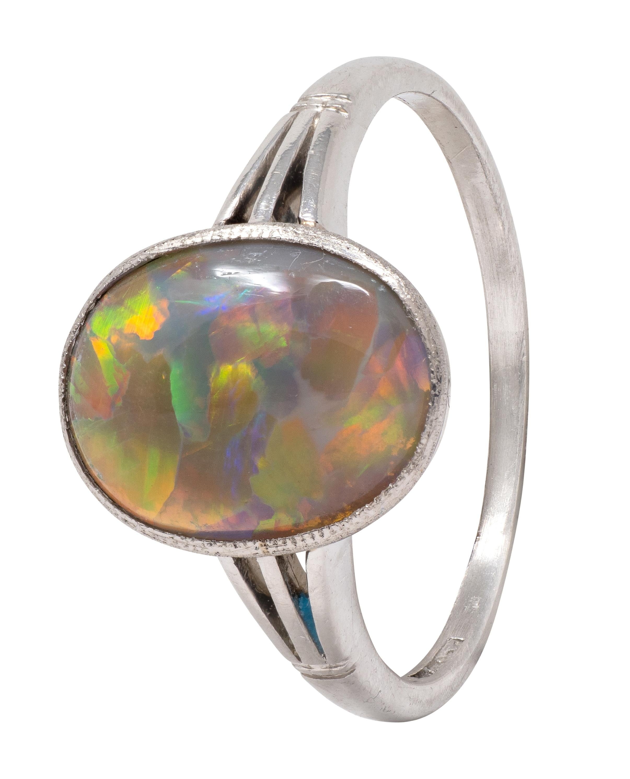 Art Deco Opal Platinum Vintage Bezel Signet Ring
