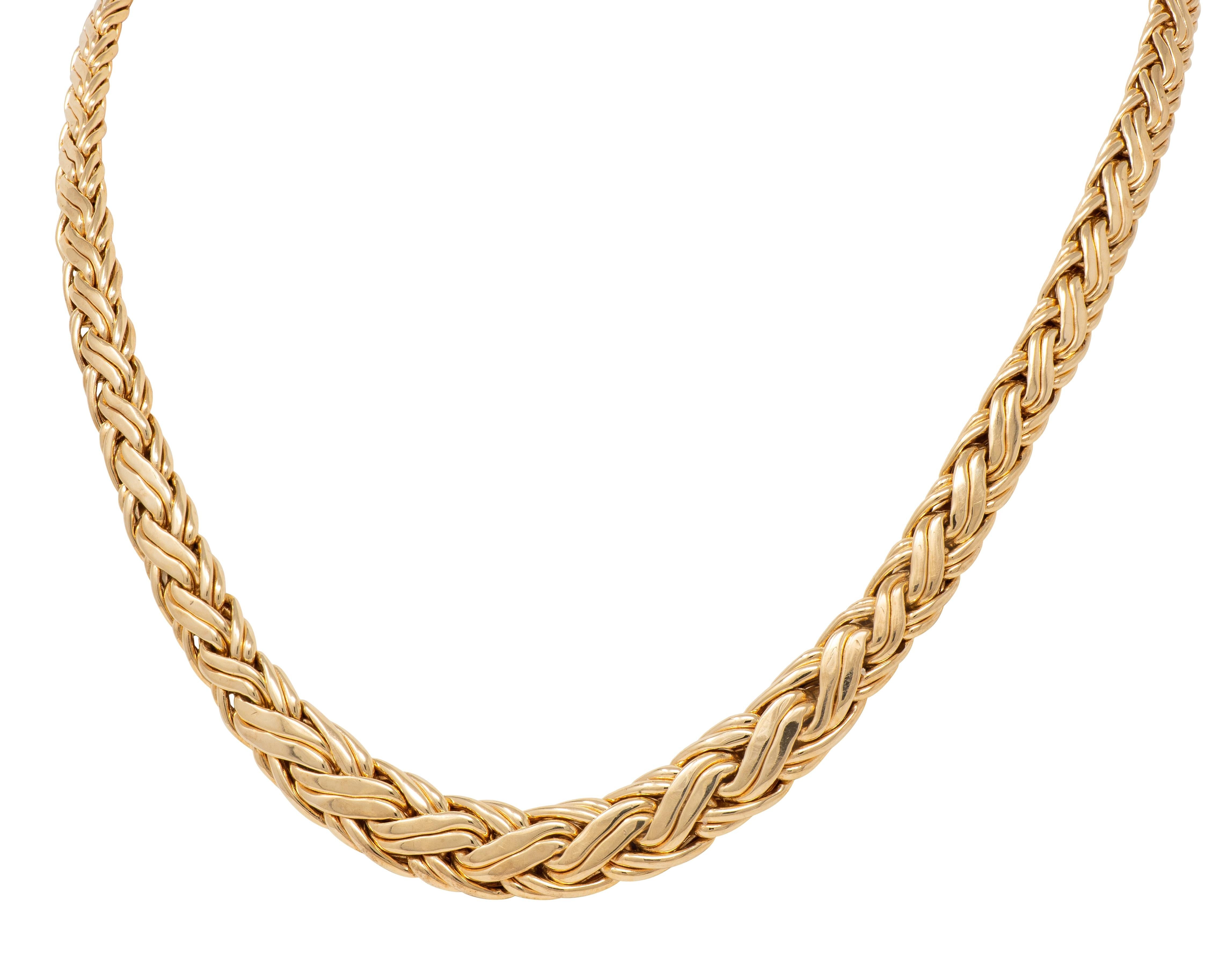Tiffany & Co. 1990's 14K Yellow Gold Vintage Woven Wheat Chain Link Necklace
