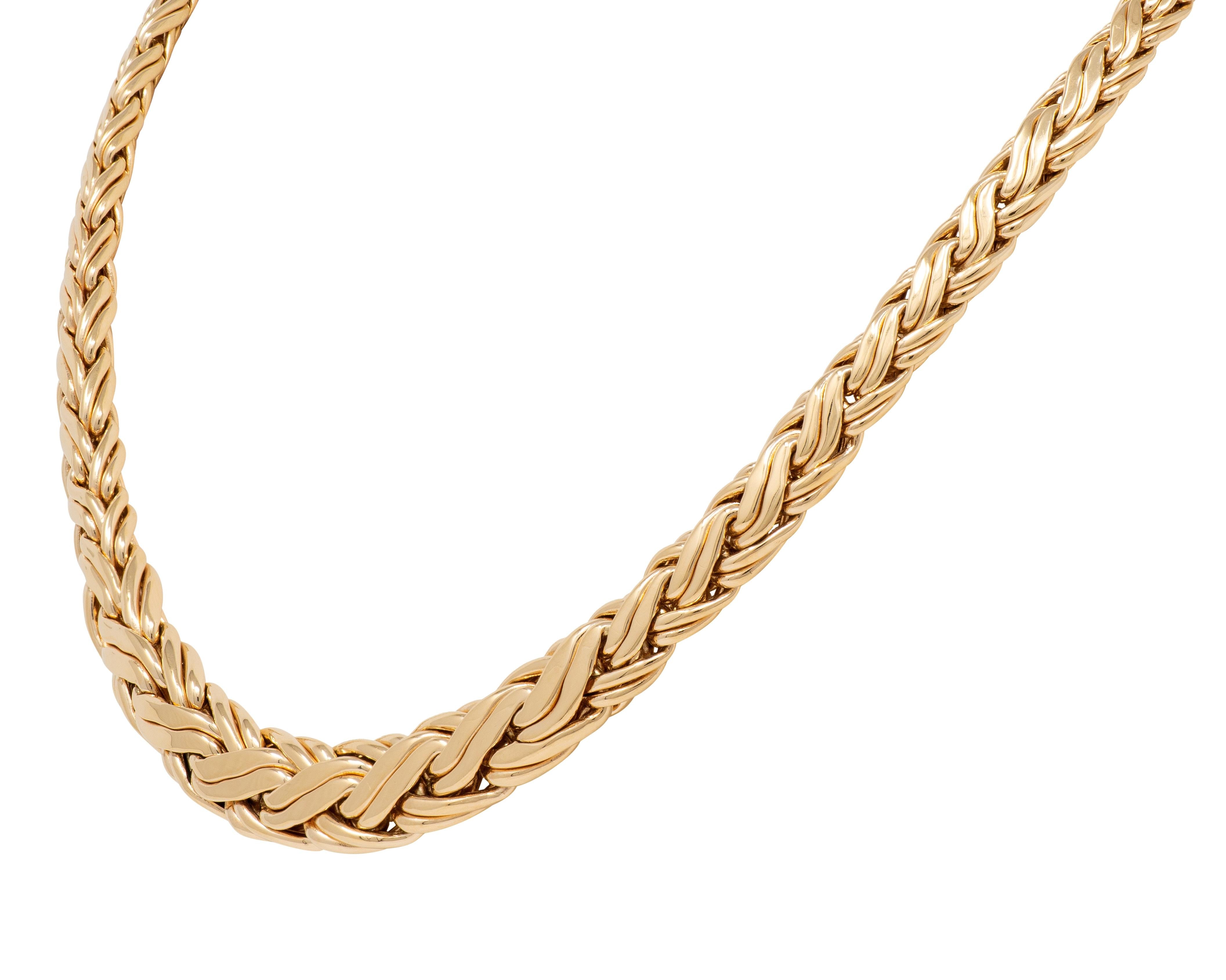 Tiffany & Co. 1990's 14 Karat Yellow Gold Vintage Woven Wheat Link Necklace