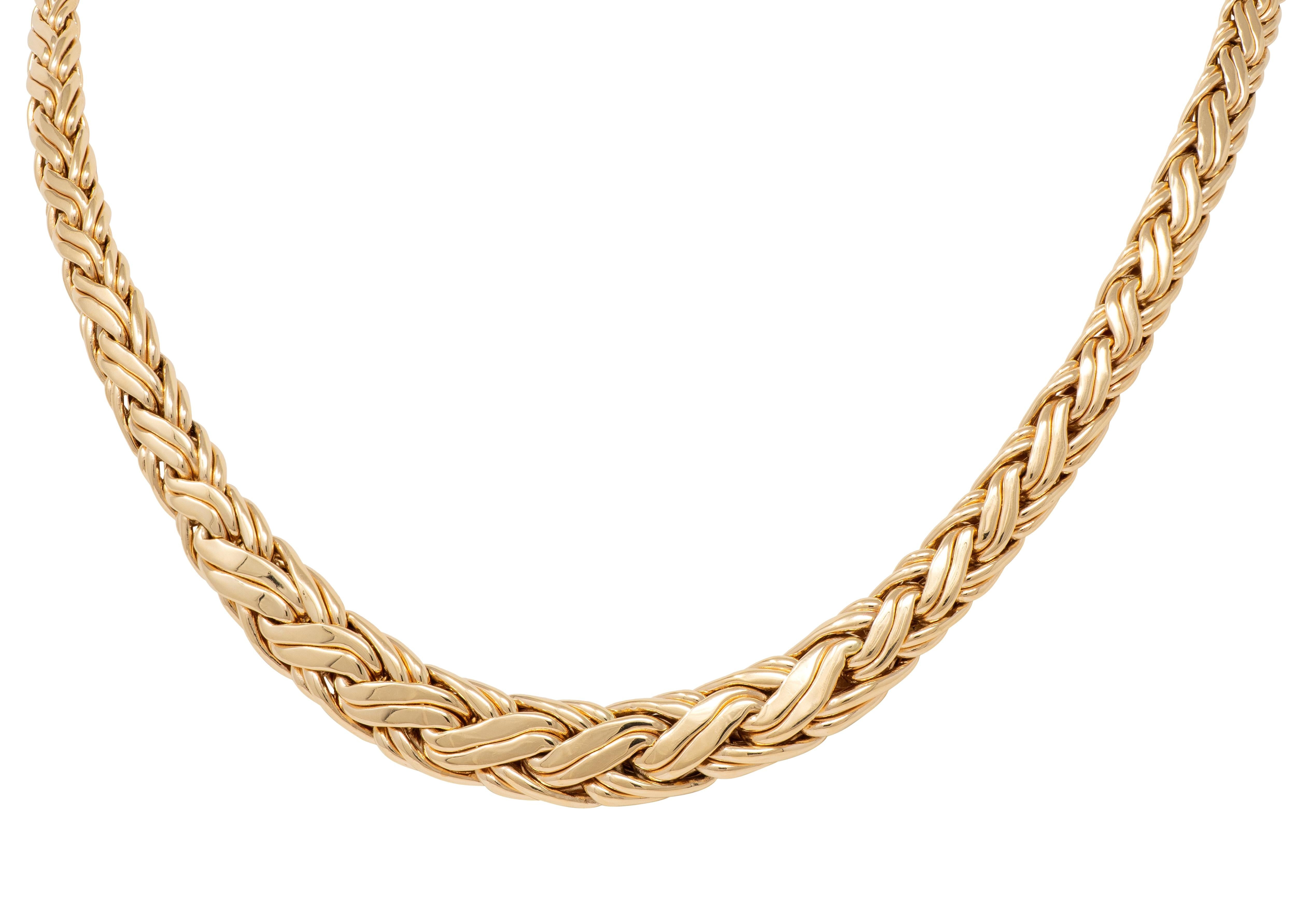 Tiffany & Co. 1990's 14 Karat Yellow Gold Vintage Woven Wheat Link Necklace