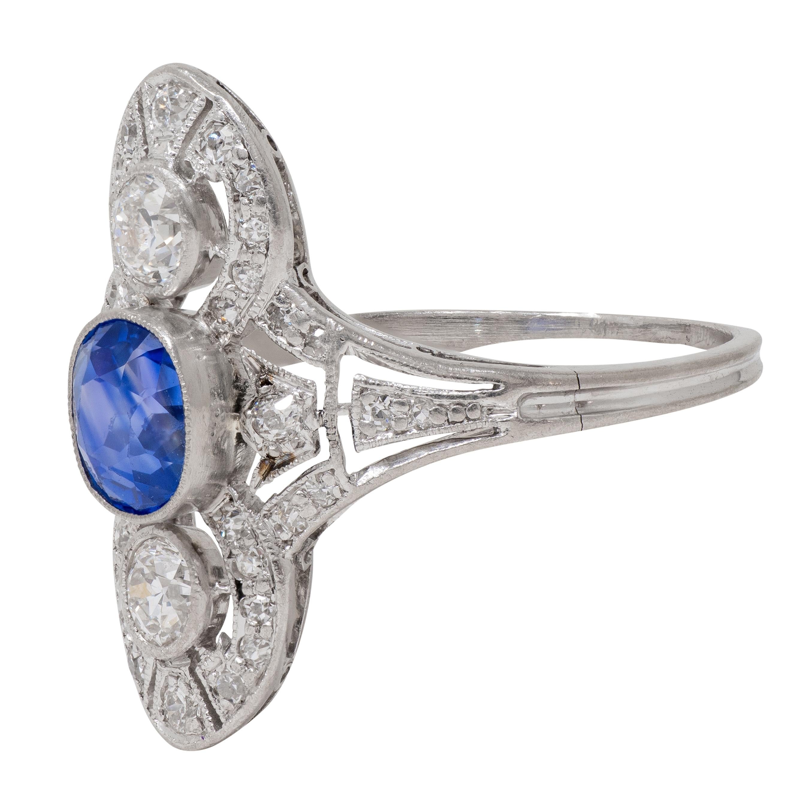 Art Deco 1.70 CTW No Heat Ceylon Sapphire Diamond Vintage Dinner Ring AGL