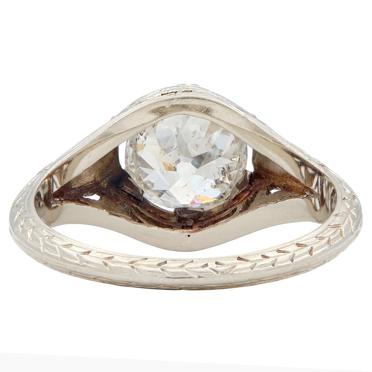 Art Deco 1.69 Old Mine Cut Diamond 14K Gold Vintage Wheat Engagement Ring