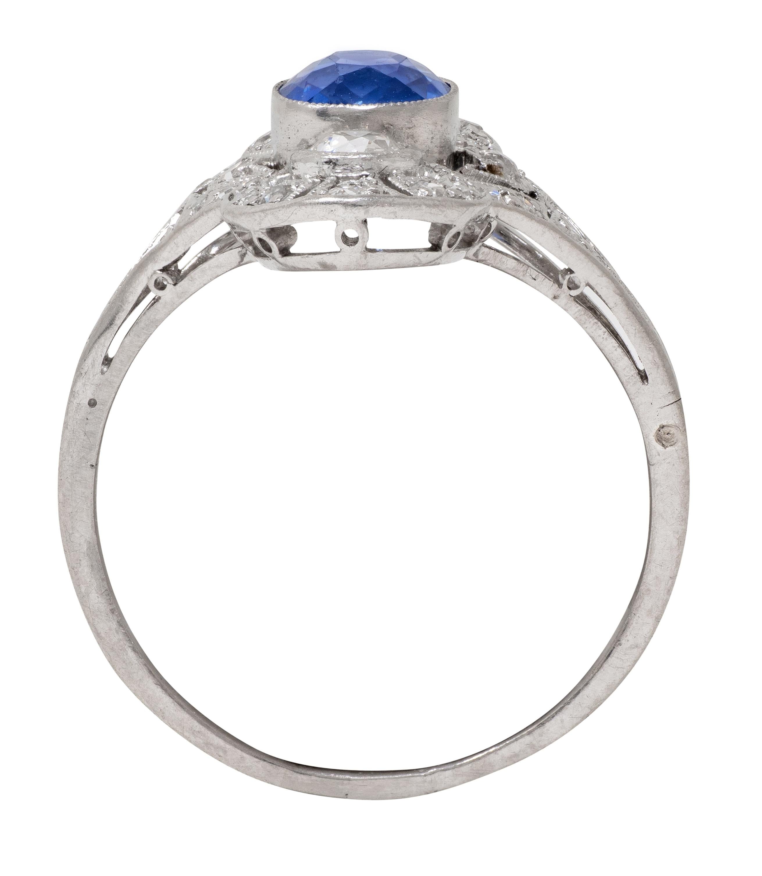 Art Deco 1.70 CTW No Heat Ceylon Sapphire Diamond Vintage Dinner Ring AGL