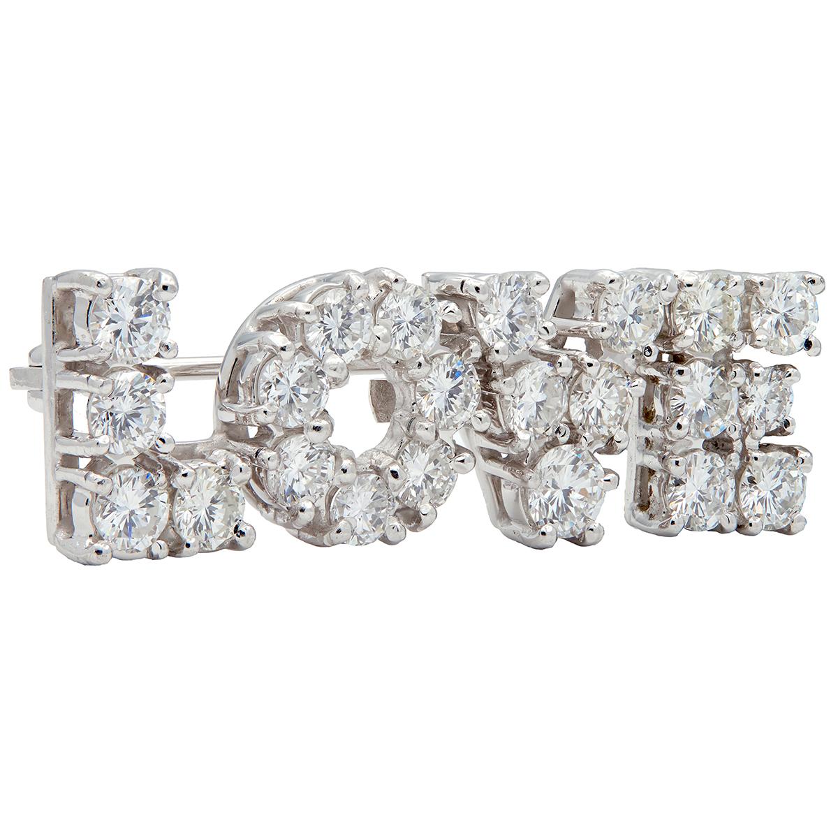 Tiffany & Co. 1970's 2.16 CTW Diamond Platinum Vintage Love Brooch