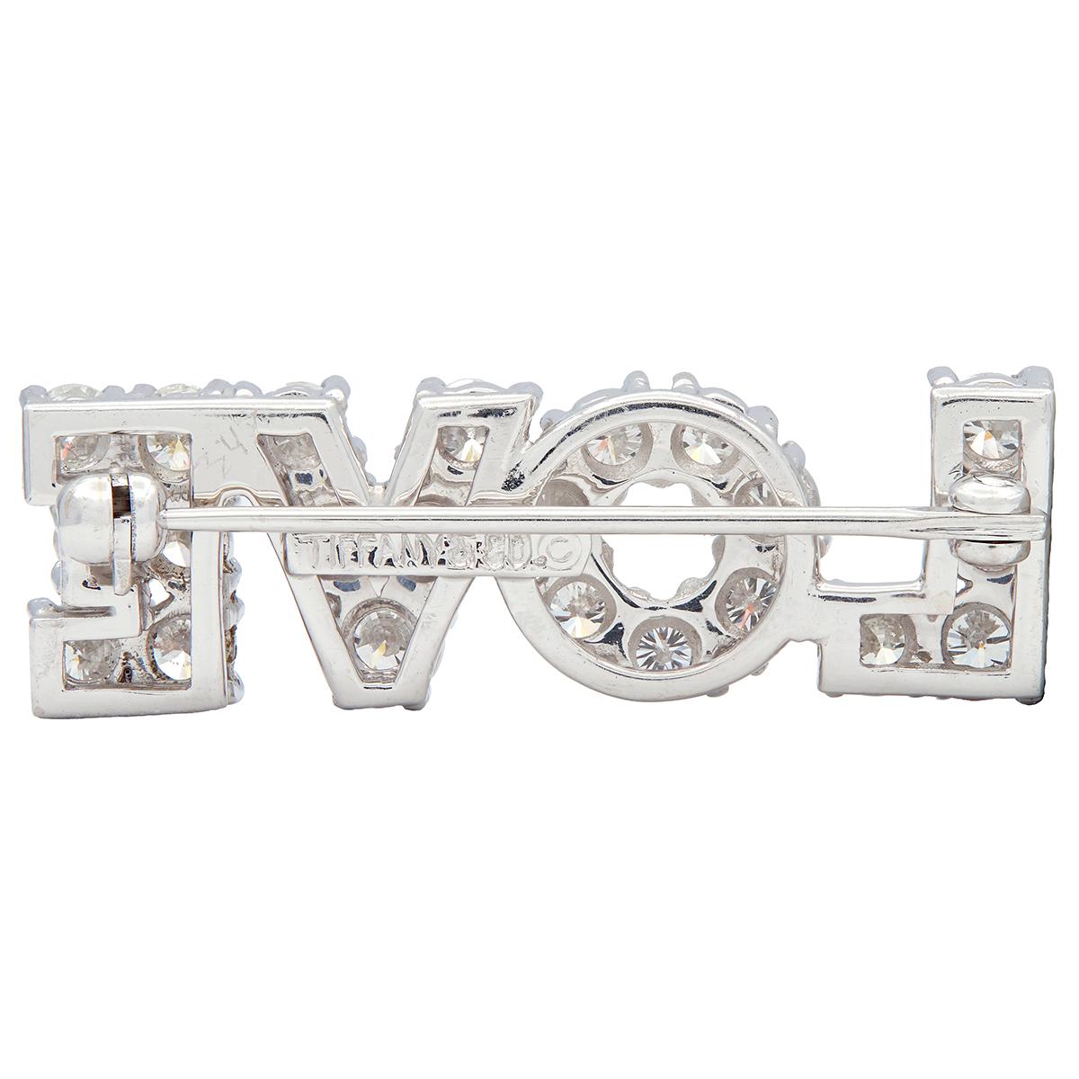 Tiffany & Co. 1970's 2.16 CTW Diamond Platinum Vintage Love Brooch