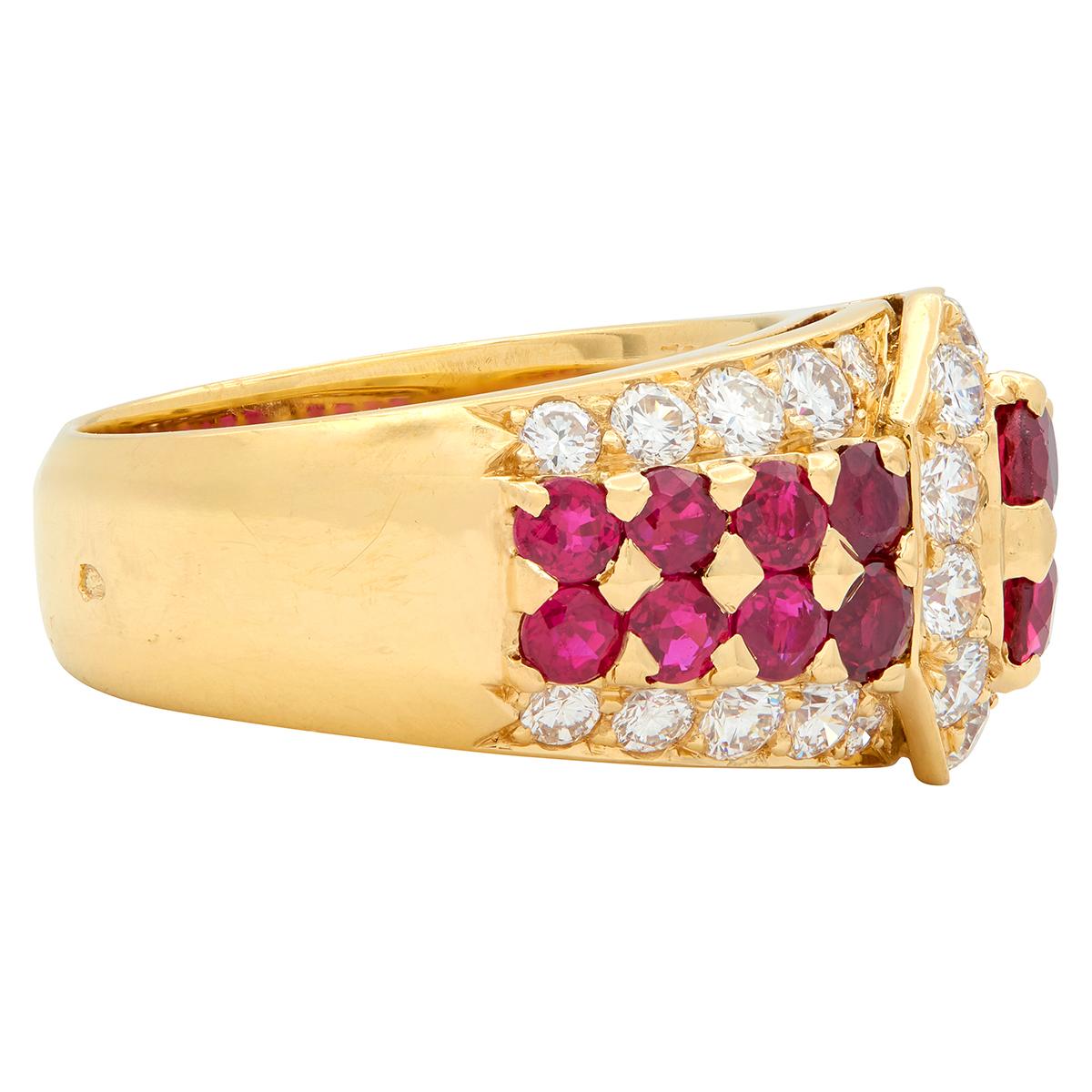 Van Cleef & Arpels French 1980's Ruby Diamond 18K Gold Vintage Buckle Ring