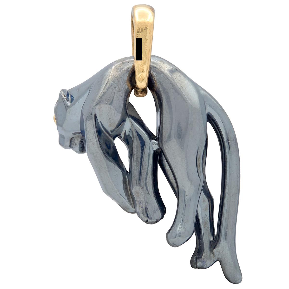 Cartier 1990's 18 Karat Yellow Gold Silverium Vintage Hanging Panthere Pendant