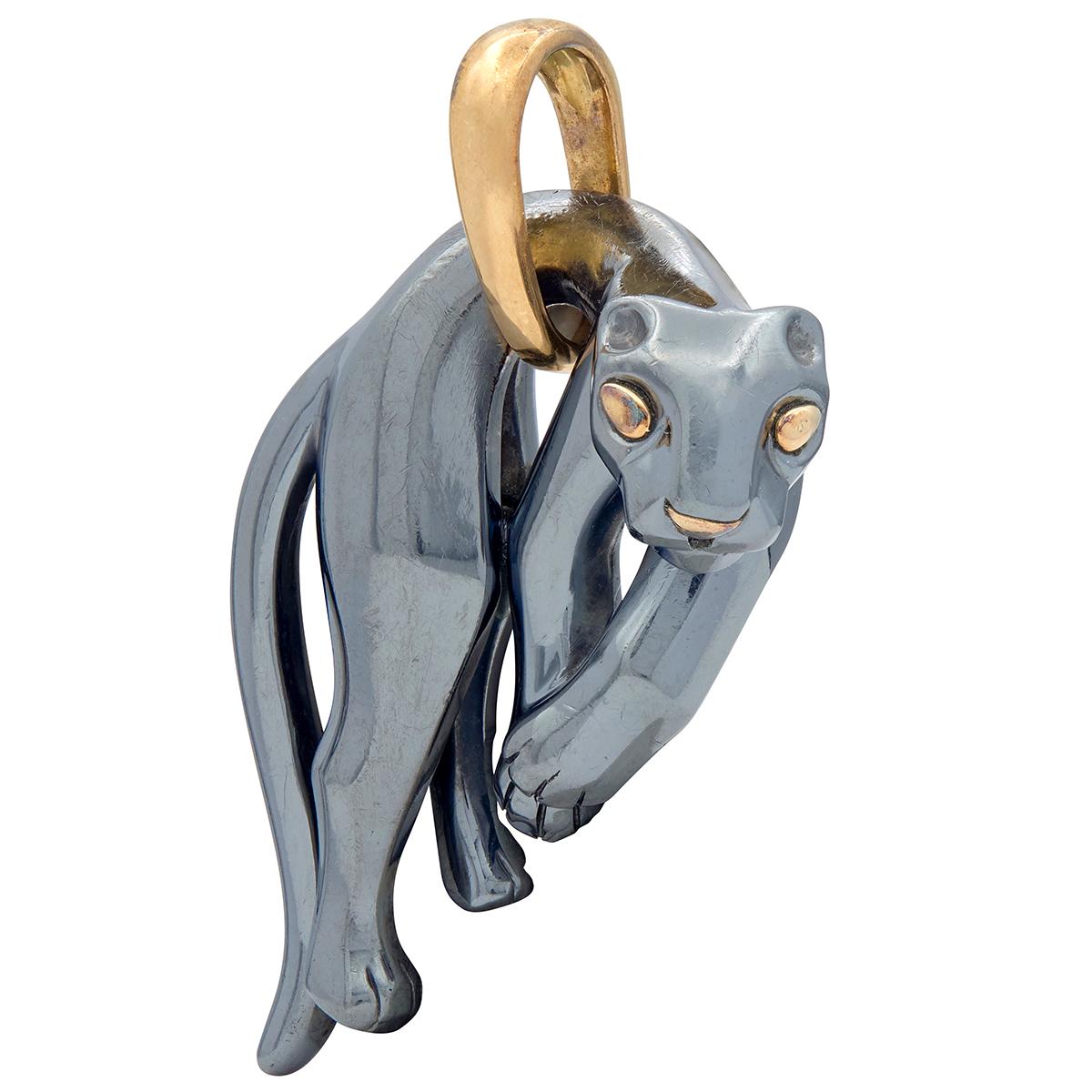 Cartier 1990's 18 Karat Yellow Gold Silverium Vintage Hanging Panthere Pendant