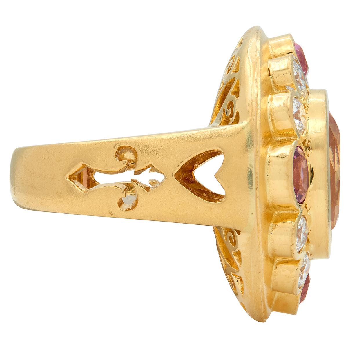 Crevoshay 14.13 CTW Hessonite Spinel Diamond 18K Gold Cluster Contemporary Ring
